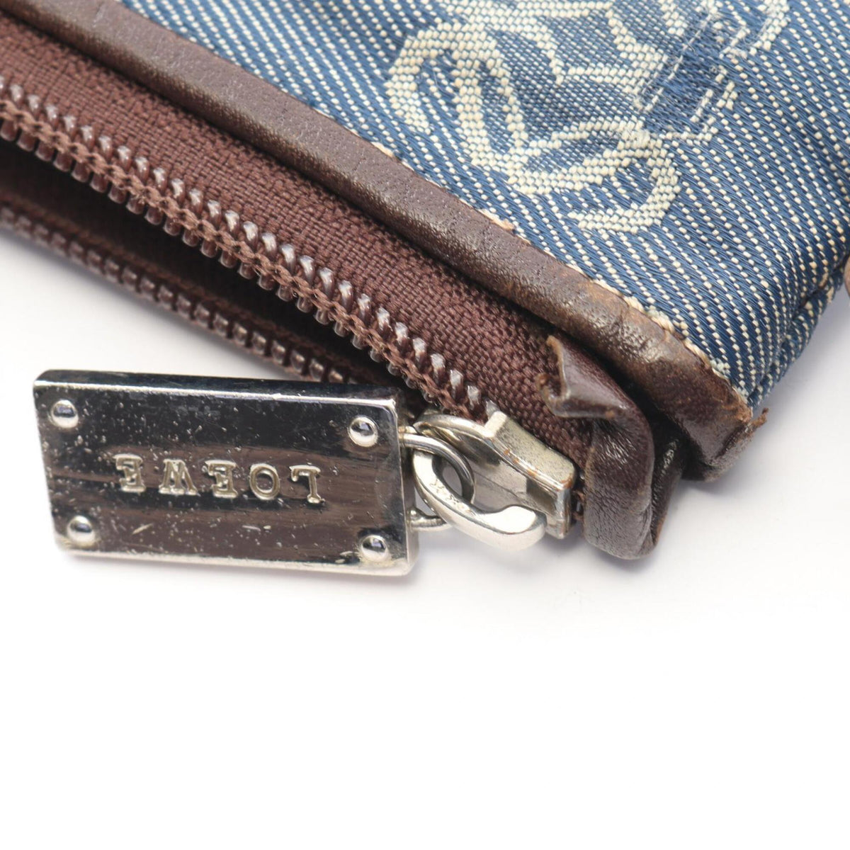 Loewe Blue Brown Canvas Leather Handbag Shoulder Bag (Pre-Owned)