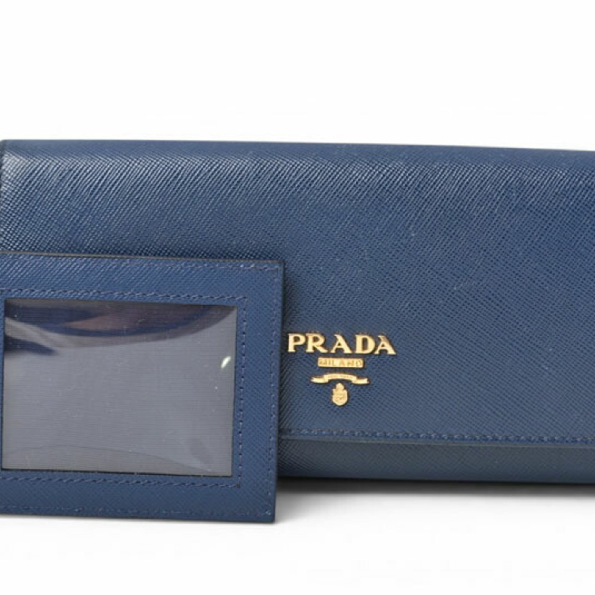 Prada Saffiano Blue Bluette Leather Long Wallet (Bi-Fold) (Pre-Owned)