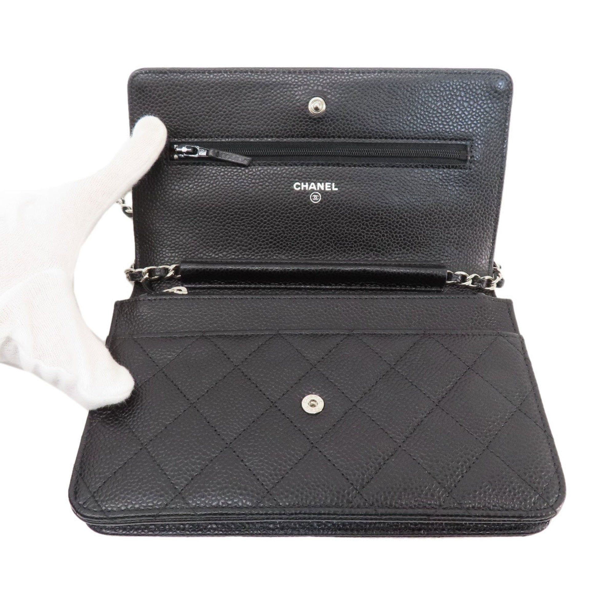 Chanel Black Caviar Leather Chain/Shoulder Wallet (Pre-Owned)