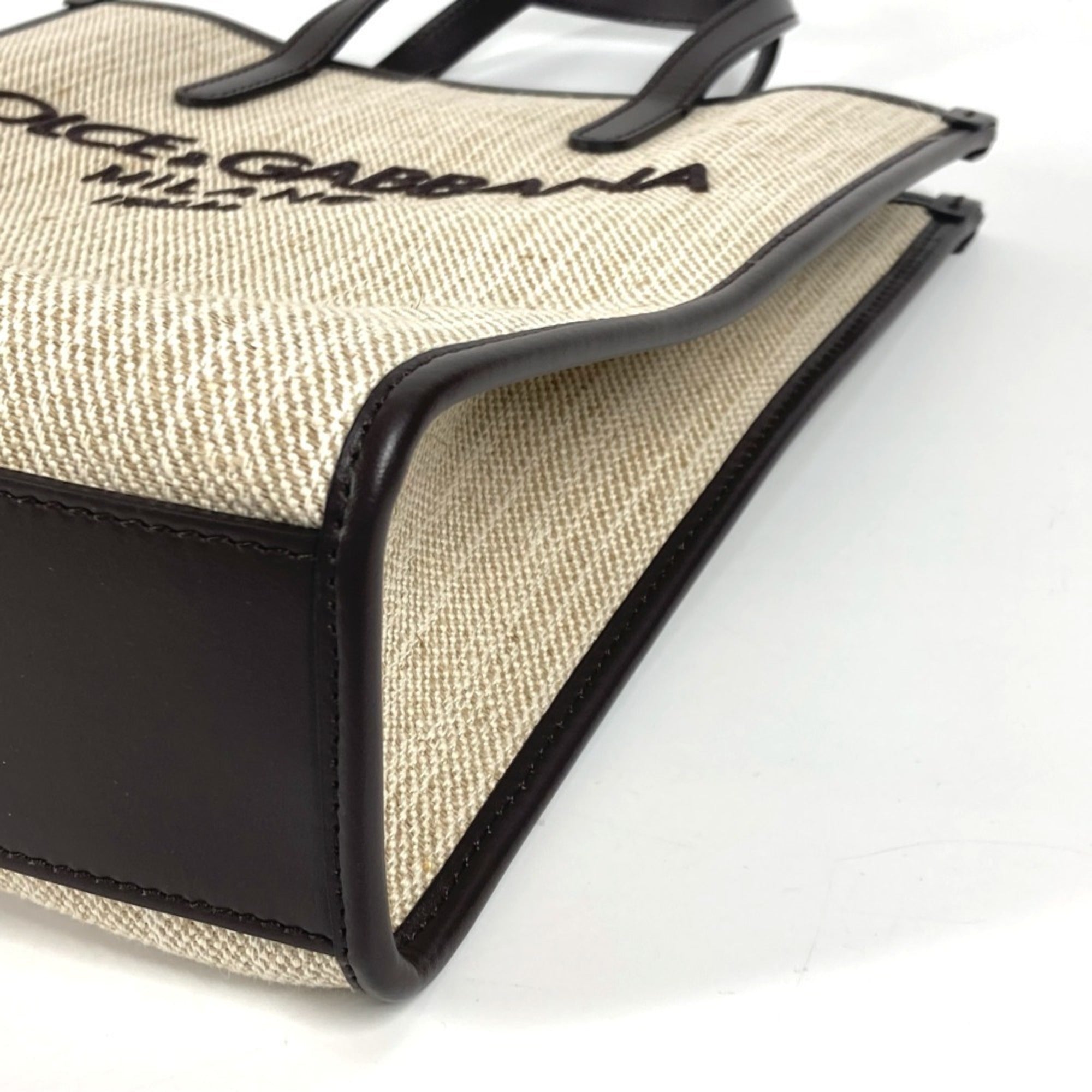 Dolce & Gabbana Beige Brown Canvas Leather Shoulder Bag Tote Bag (Pre-Owned)