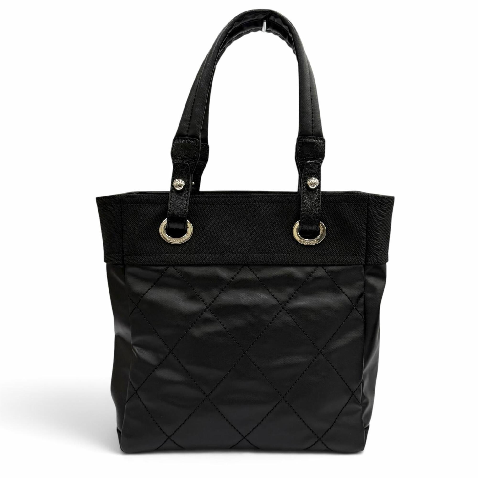 Chanel Black Coated Canvas Leather Tote Bag (Pre-Owned)