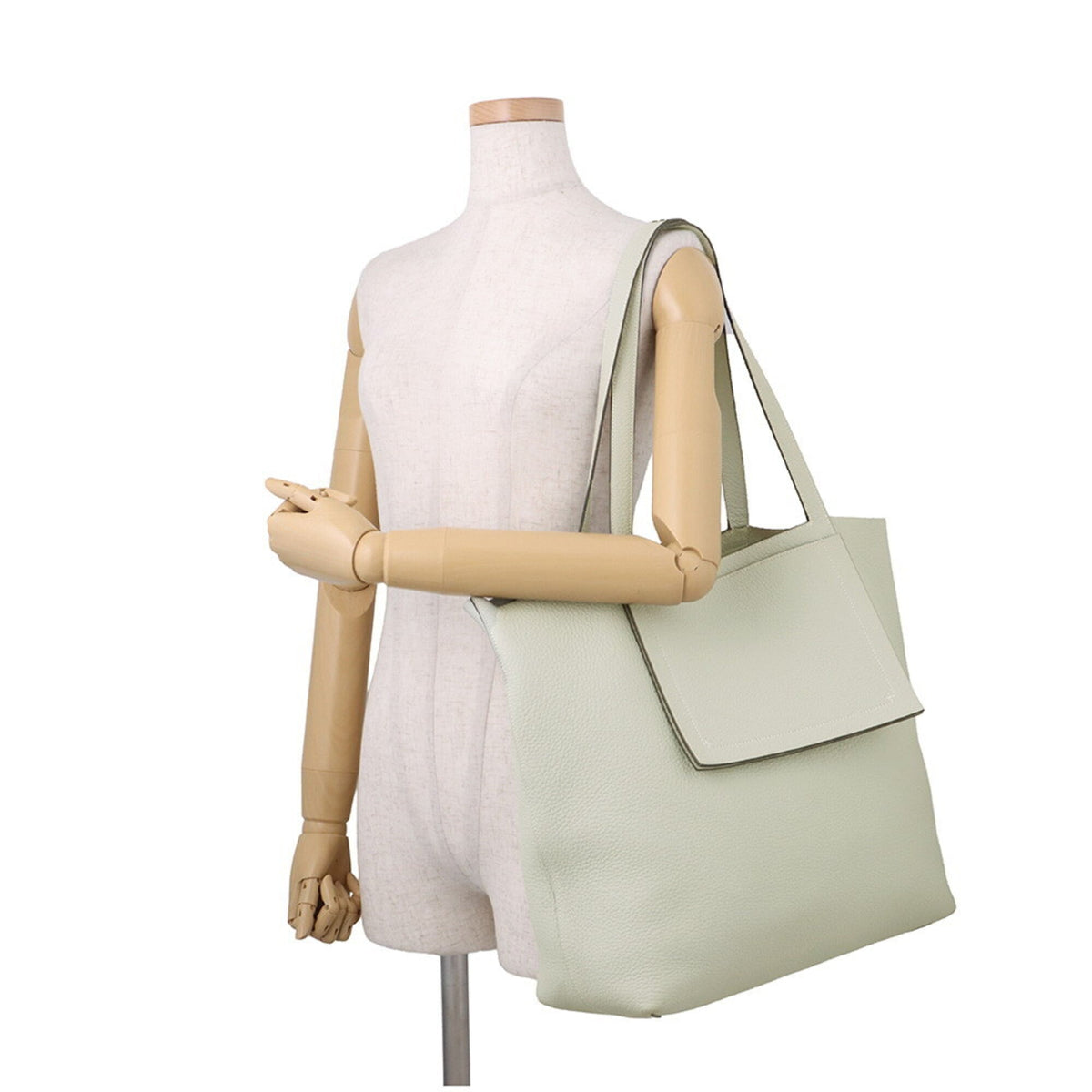 Hermes Light Gray Light Green Taurillon Clemence Leather Handbag Tote Bag (Pre-Owned)