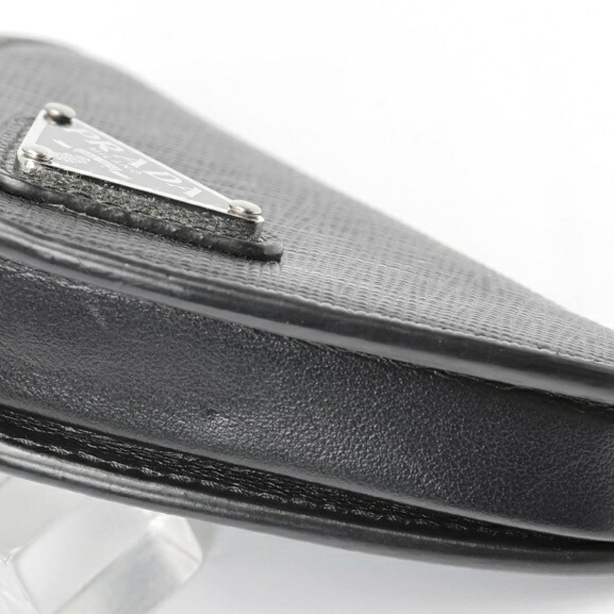 Prada Black Saffiano Triangle Leather Coin Purse/Coin Case (Pre-Owned)