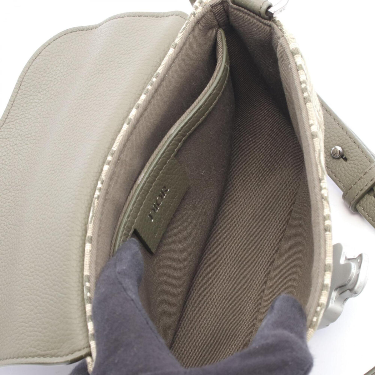 Christian Dior Beige Khaki Canvas Leather Saddle Bag Shoulder Bag (Pre-Owned)
