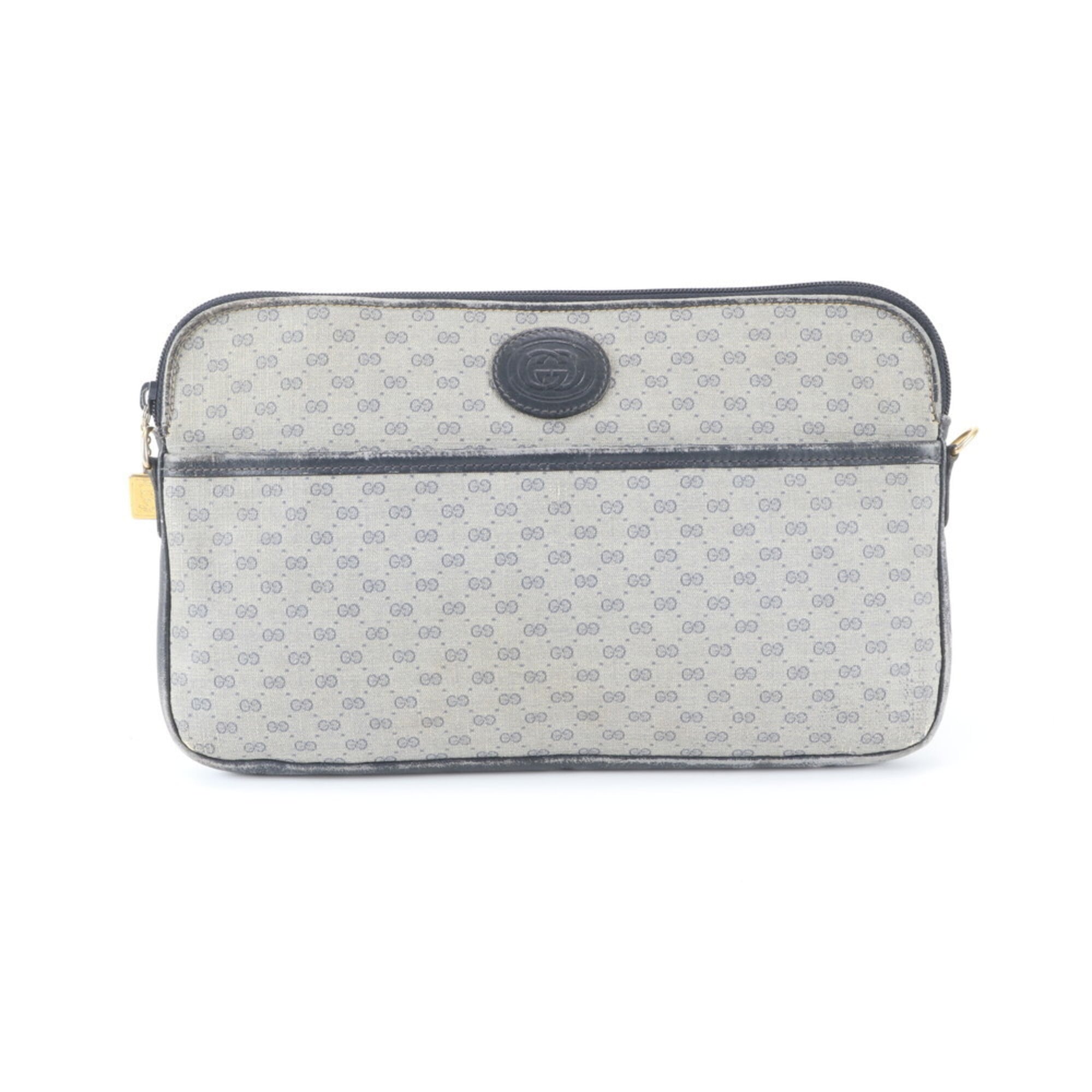 Gucci Navy White Micro Gg Leather Clutch Bag Handbag Pouch (Pre-Owned)