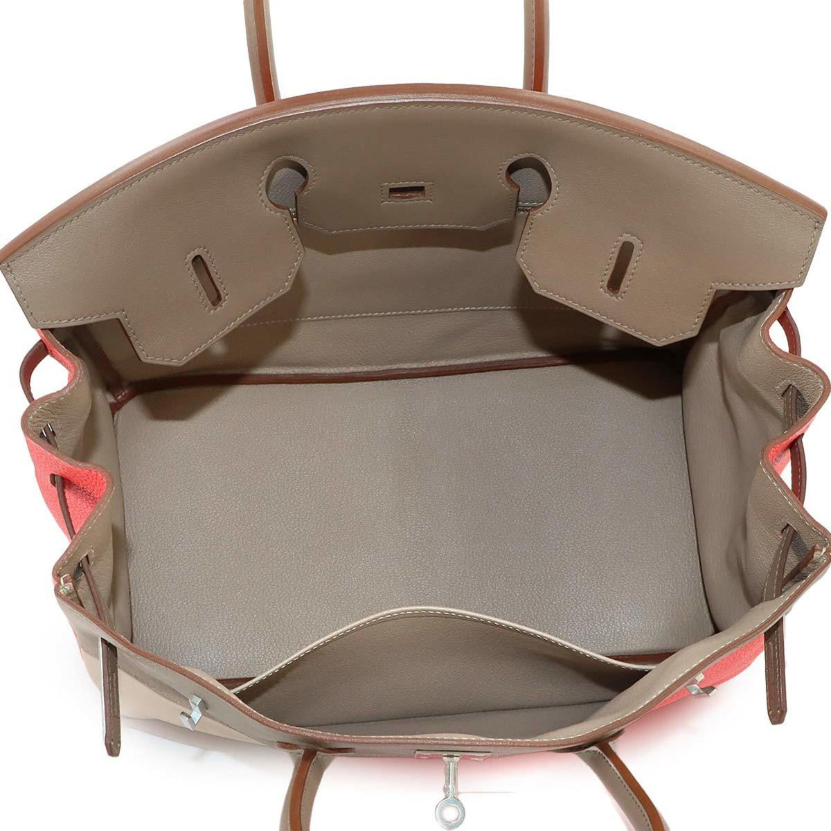 Hermes Argile Etoupe Gray Rose Jaipur Taurillon Clemence Leather Swift Leather Handbag (Pre-Owned)