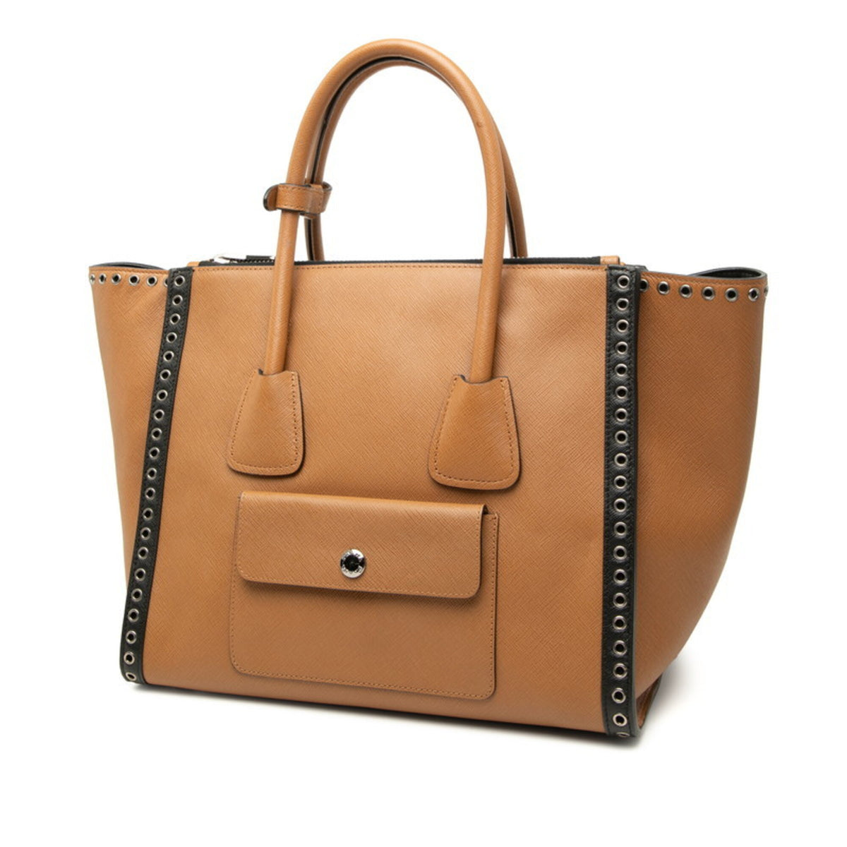 Prada Brown White Saffiano Leather Handbag Shoulder Bag (Pre-Owned)