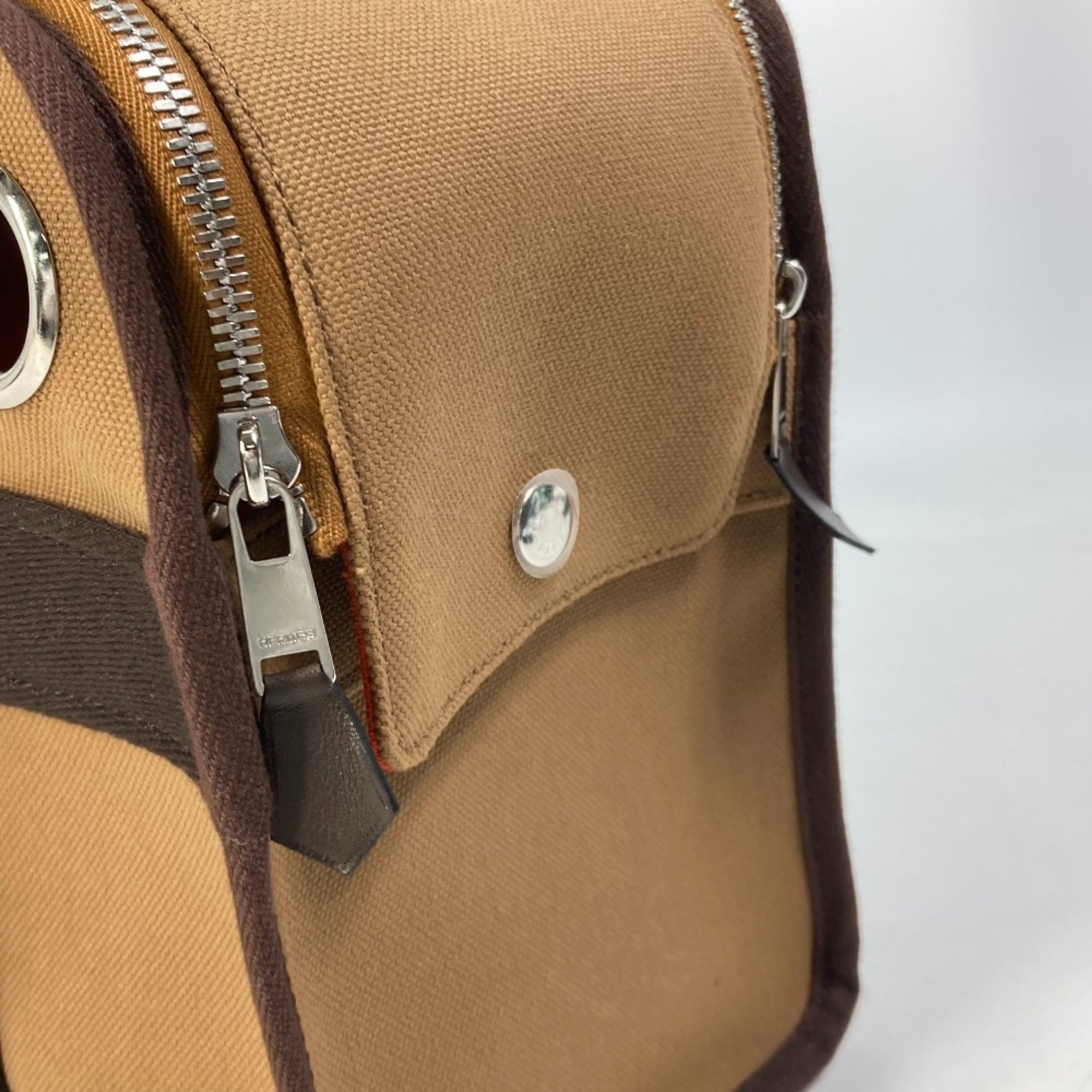 Hermes Brown Feu Nylon Cotton Elastane Boston Bag Tote Bag (Pre-Owned)