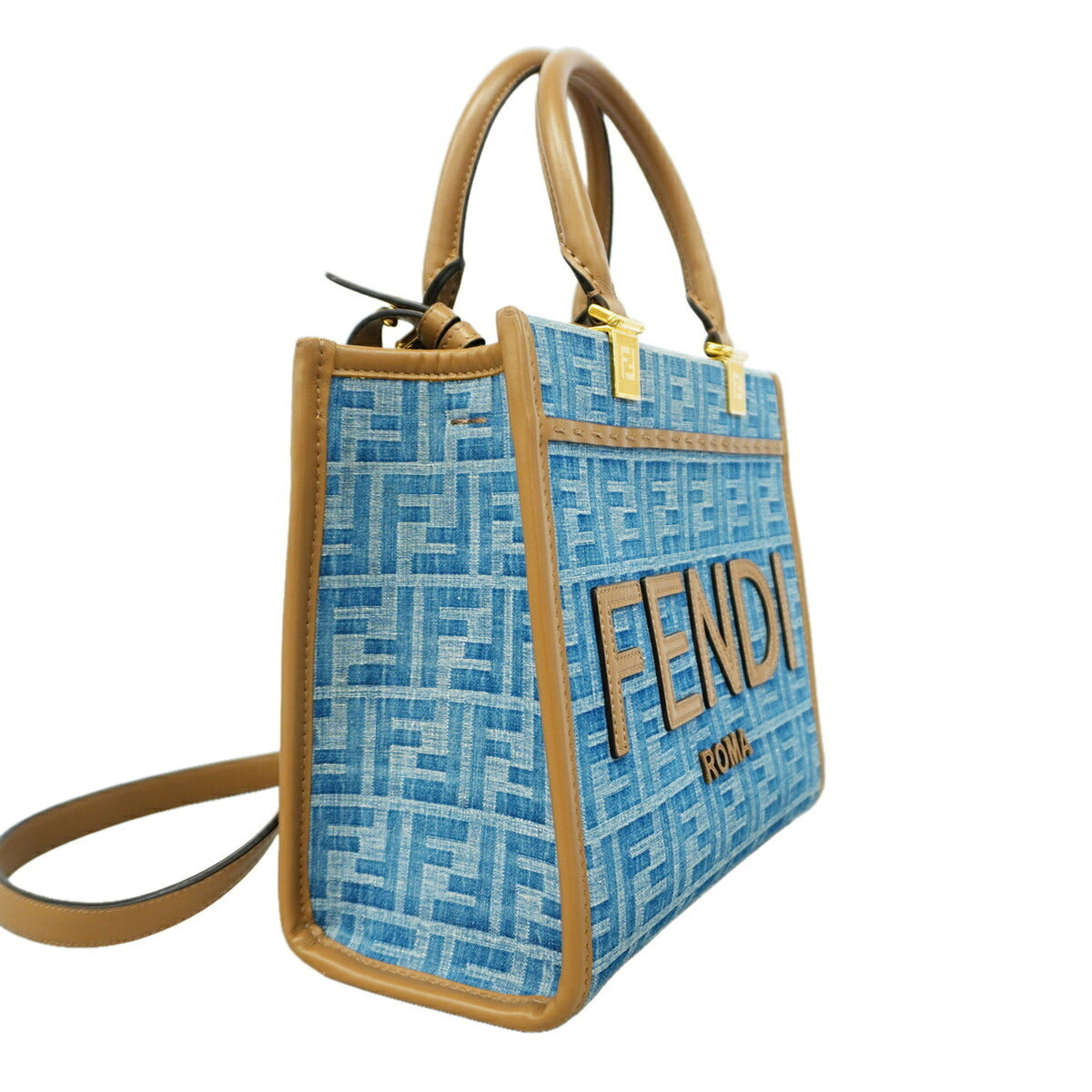 Fendi Blue Brown Denim Tote Bag (Pre-Owned)
