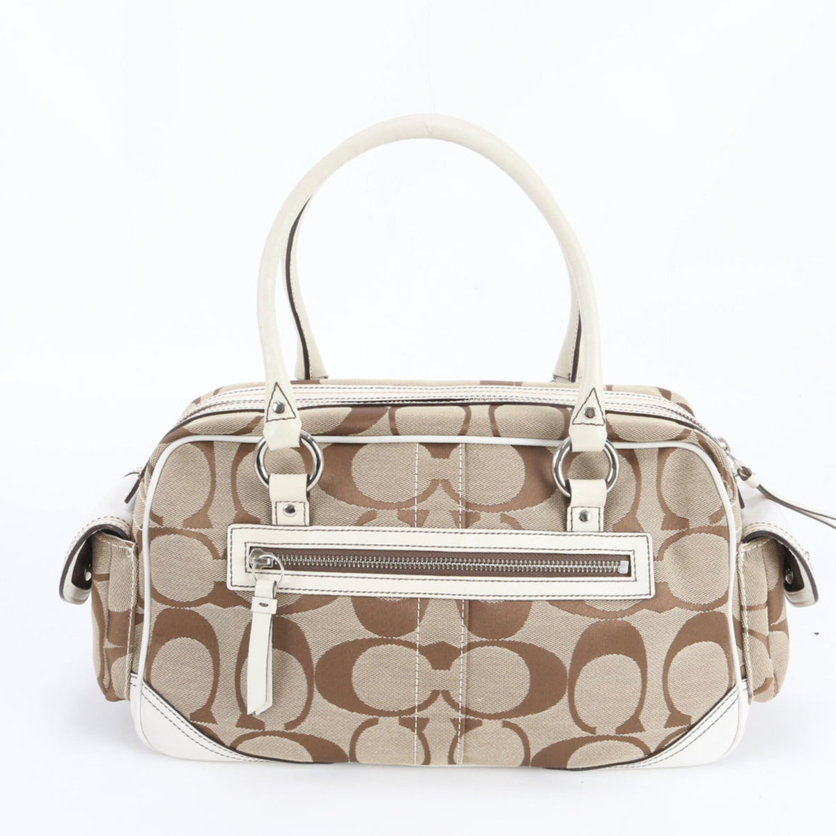 Coach Beige Leather Canvas Boston Bag Shoulder Bag Tote Bag (Pre-Owned)
