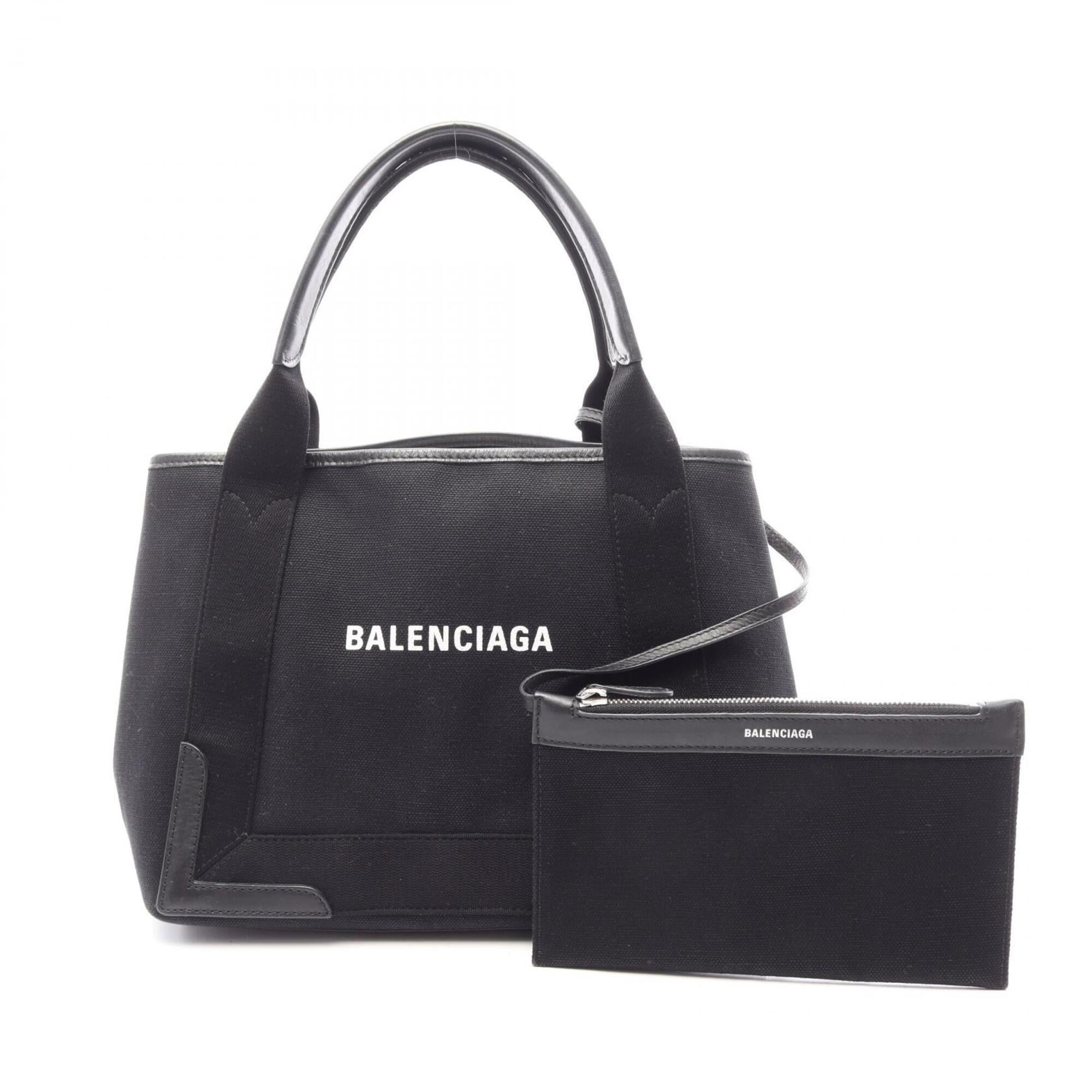 Balenciaga Black Canvas Leather Handbag Pouch Tote Bag (Pre-Owned)