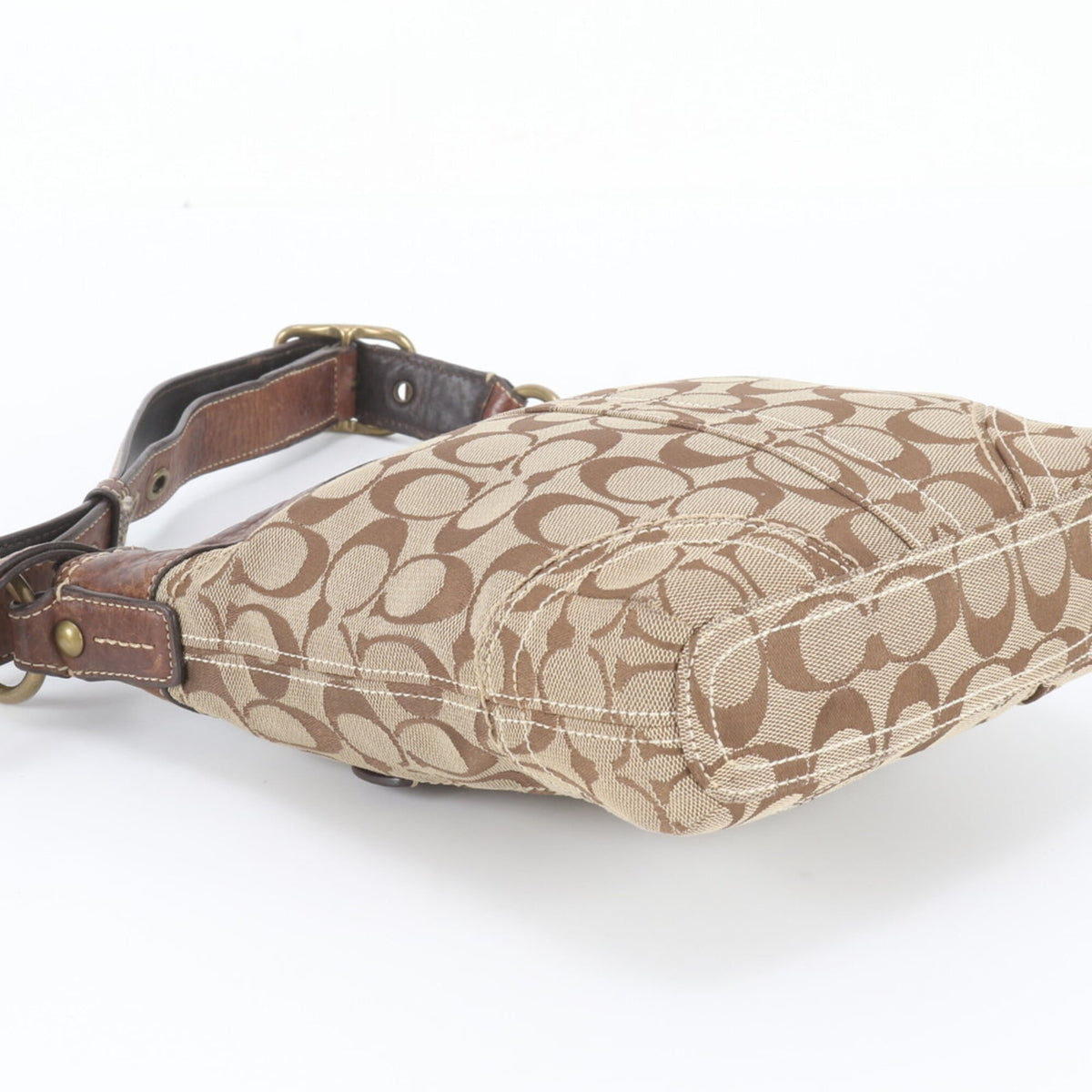 Coach Beige Brown Leather Canvas Crossbody Bag Handbag Shoulder Bag Tote Bag (Pre-Owned)
