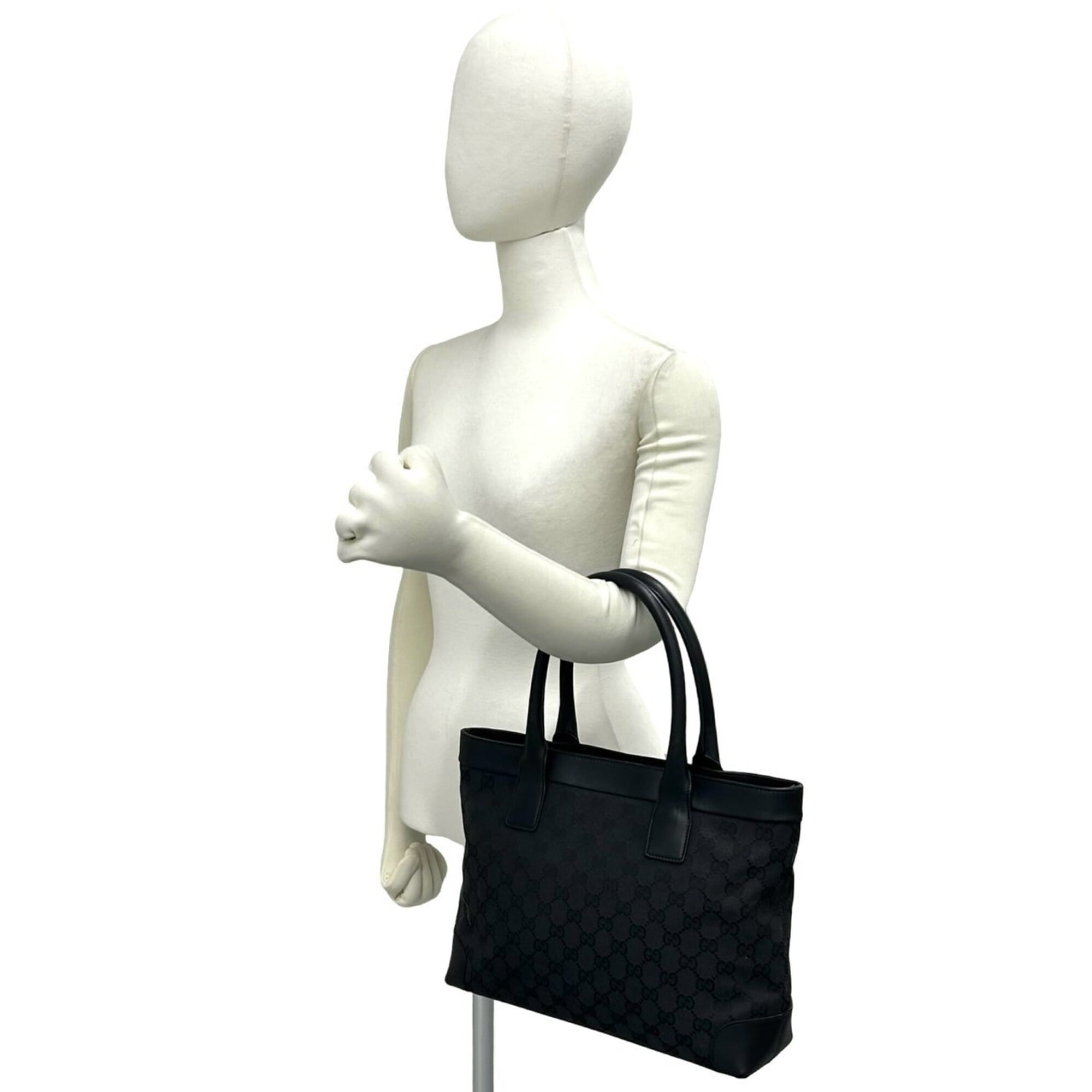 Gucci Black Canvas Leather Handbag Tote Bag (Pre-Owned)