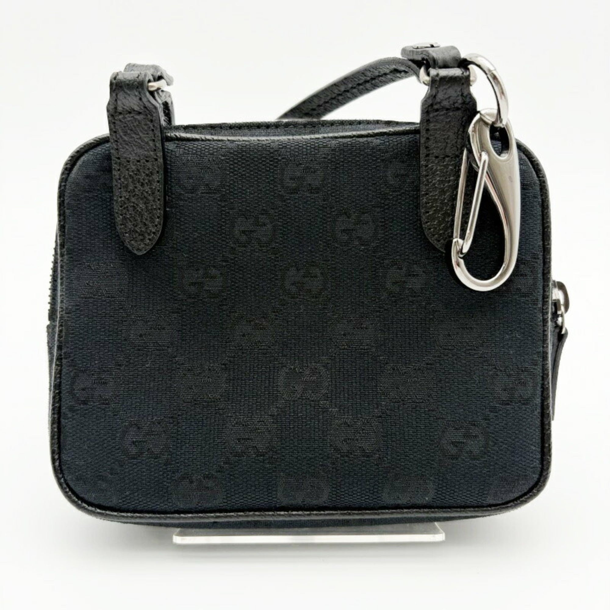 Gucci Gg Canvas Black Gg Canvas Leather Shoulder Bag (Pre-Owned)