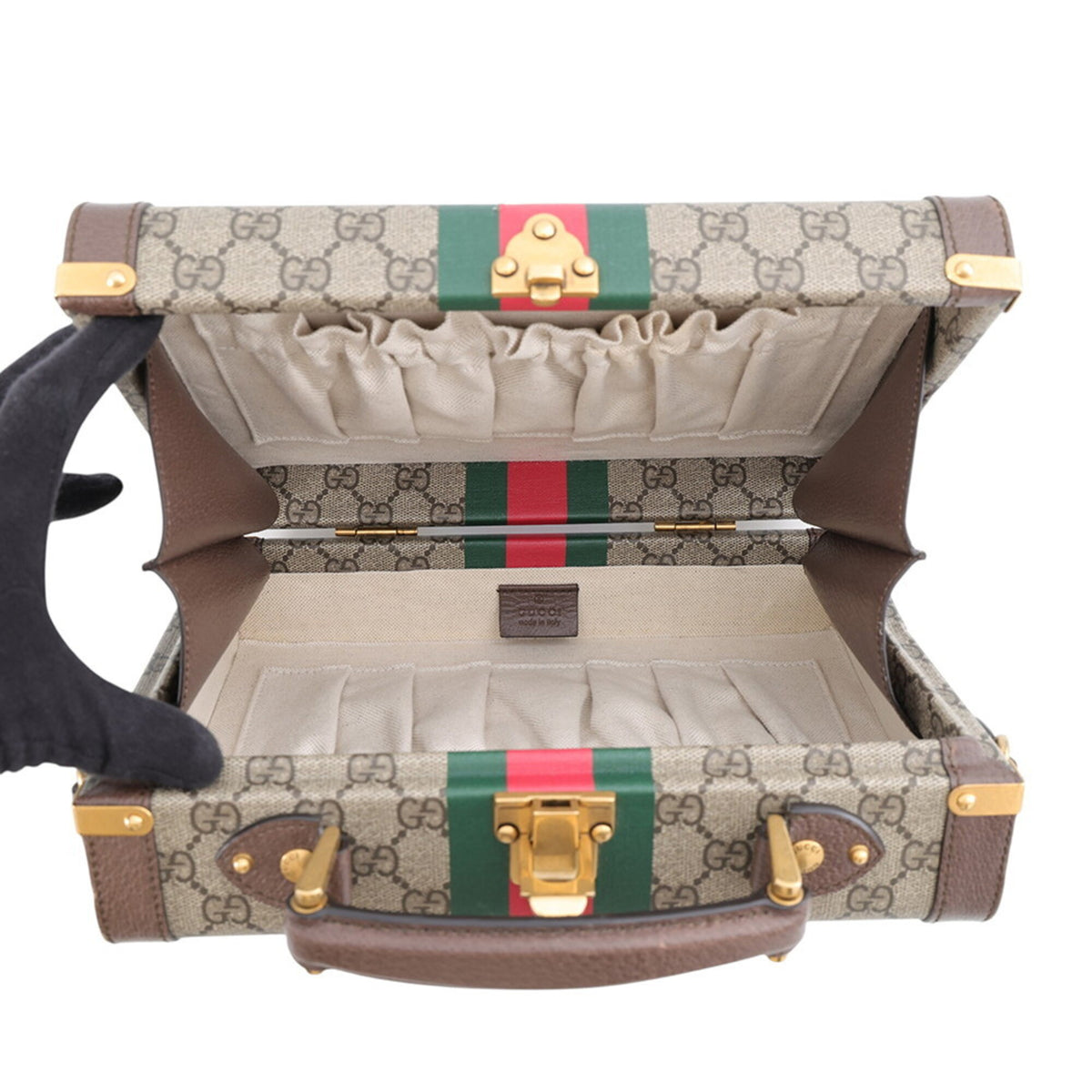 Gucci Beige Brown Green Gg Supreme Leather Handbag Shoulder Bag (Pre-Owned)