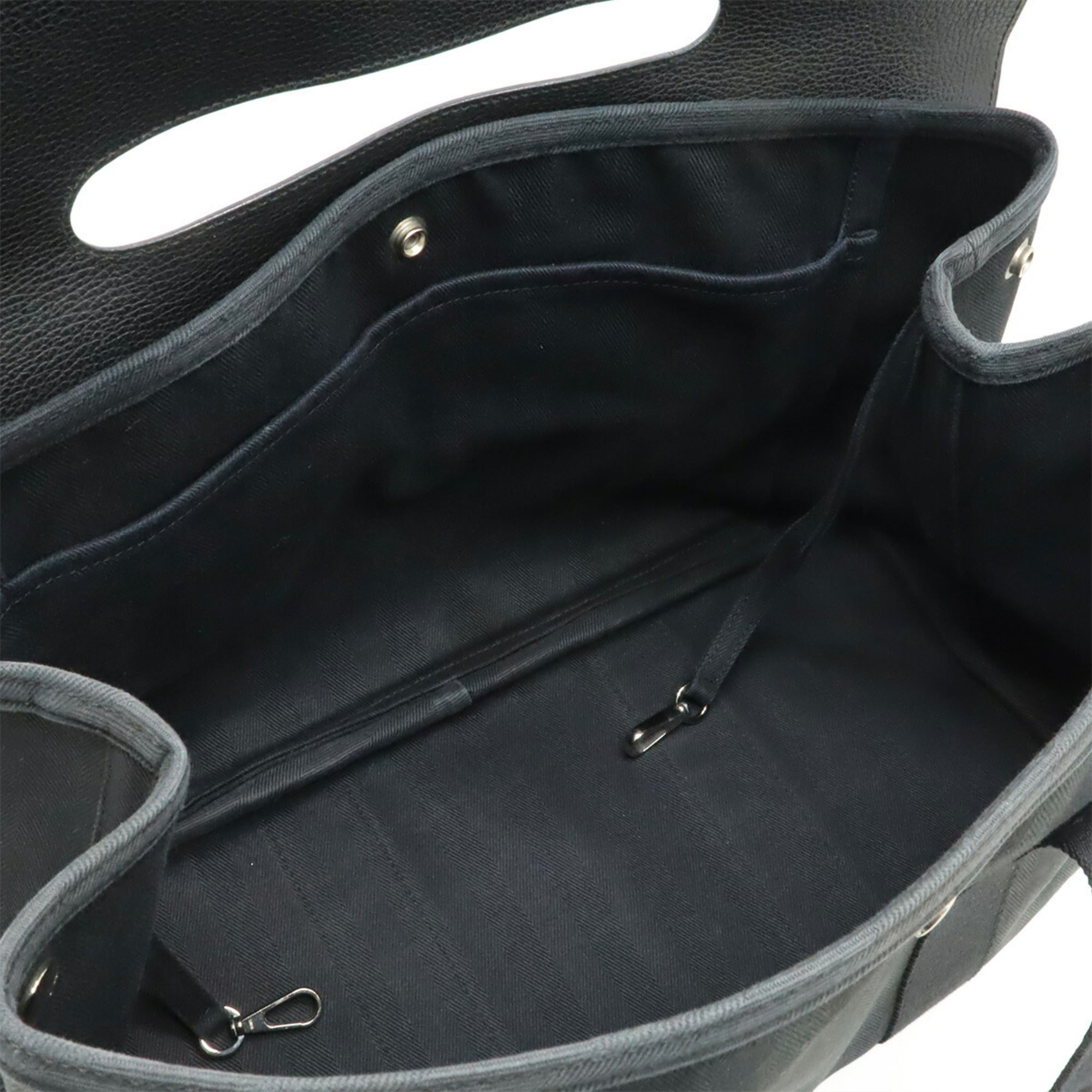 Hermes Valparaiso Black Toile Chevron Leather Handbag Tote Bag (Pre-Owned)