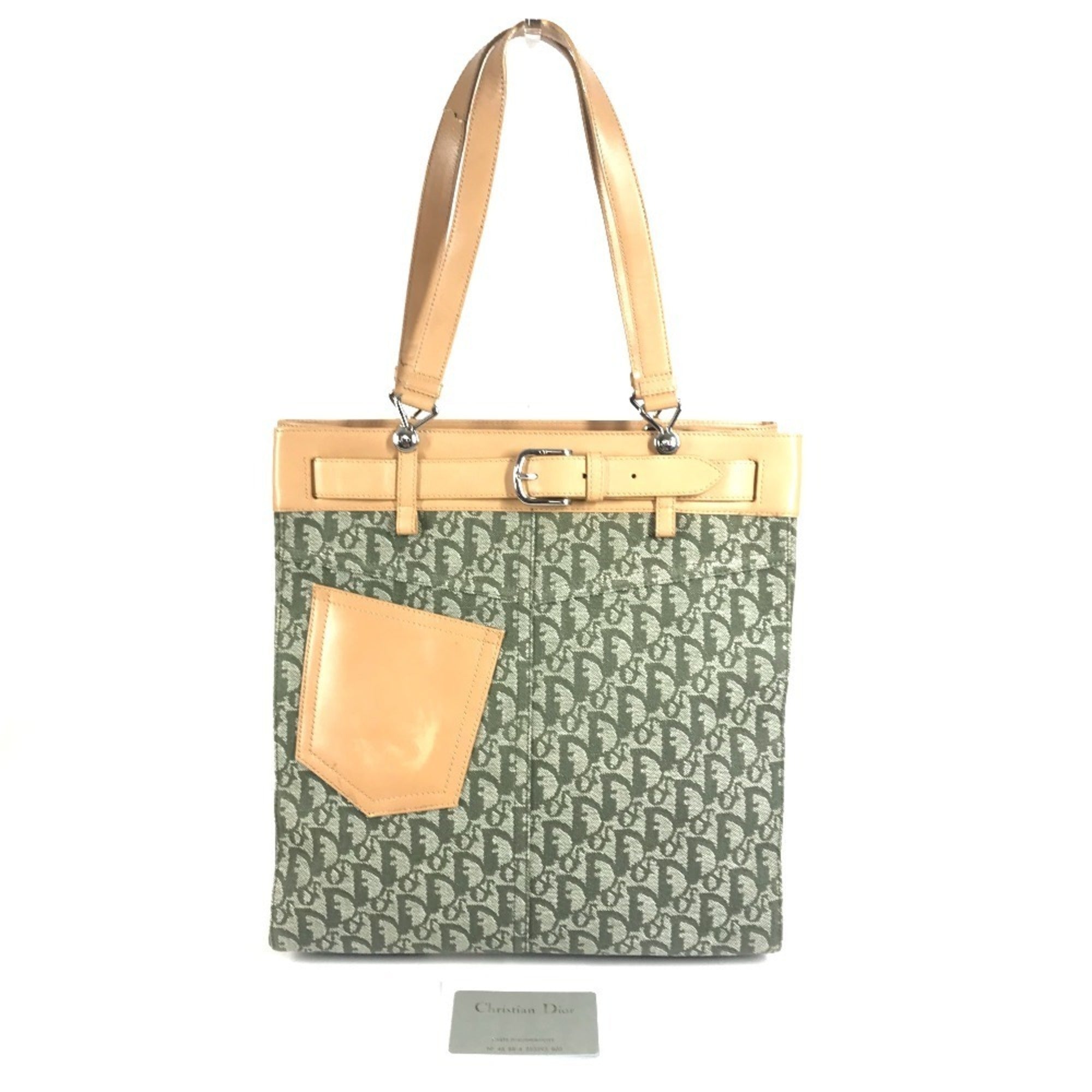 Christian Dior Trotter Beige Khaki Leather Canvas Shoulder Bag Tote Bag (Pre-Owned)