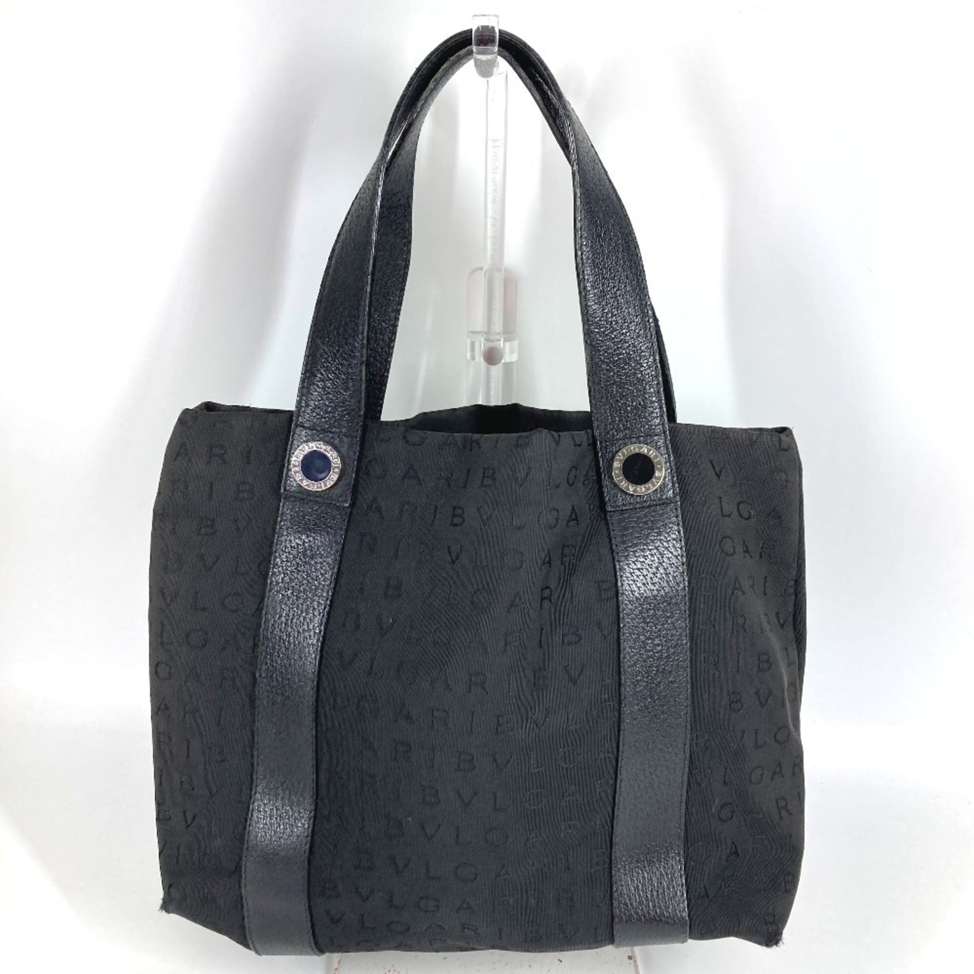 Bvlgari Black Leather Canvas Handbag Pouch Shoulder Bag Tote Bag (Pre-Owned)