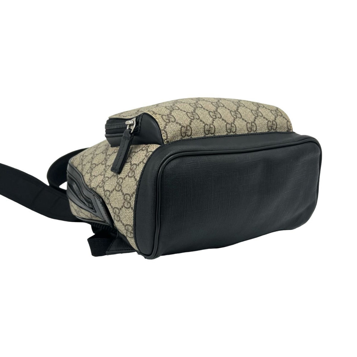 Gucci Beige Black Leather Elastane Backpack (Pre-Owned)