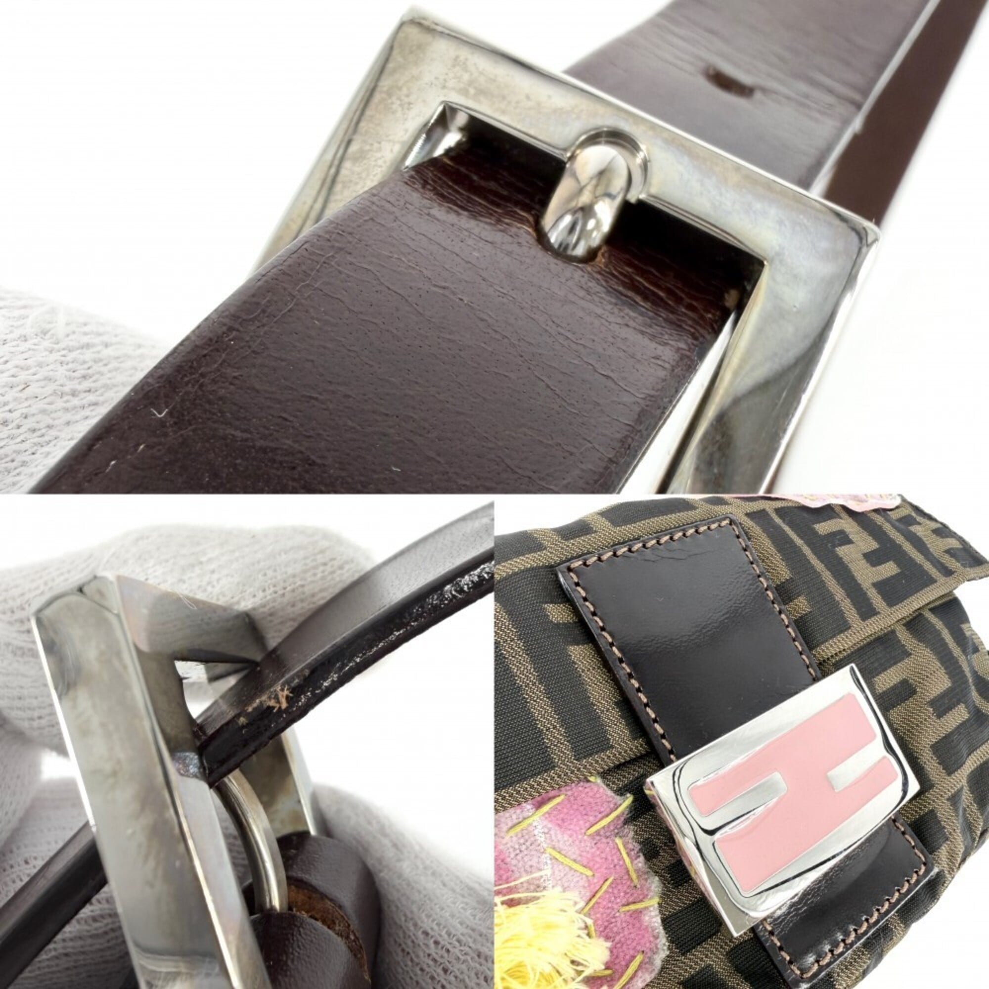 Fendi Brown Pink Nylon Canvas Handbag (Pre-Owned)
