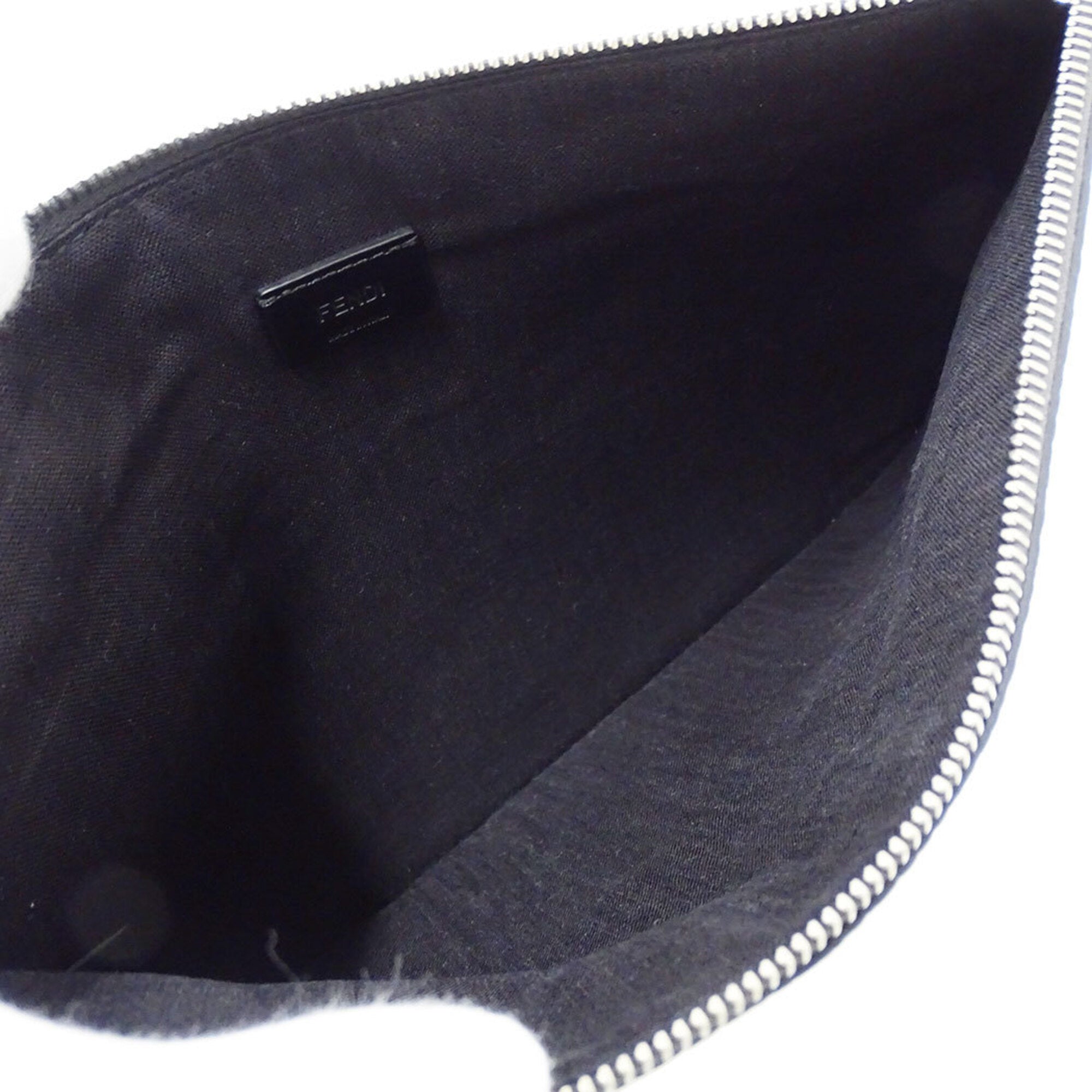 Fendi Charcoal Gray Leather Clutch Bag Handbag (Pre-Owned)