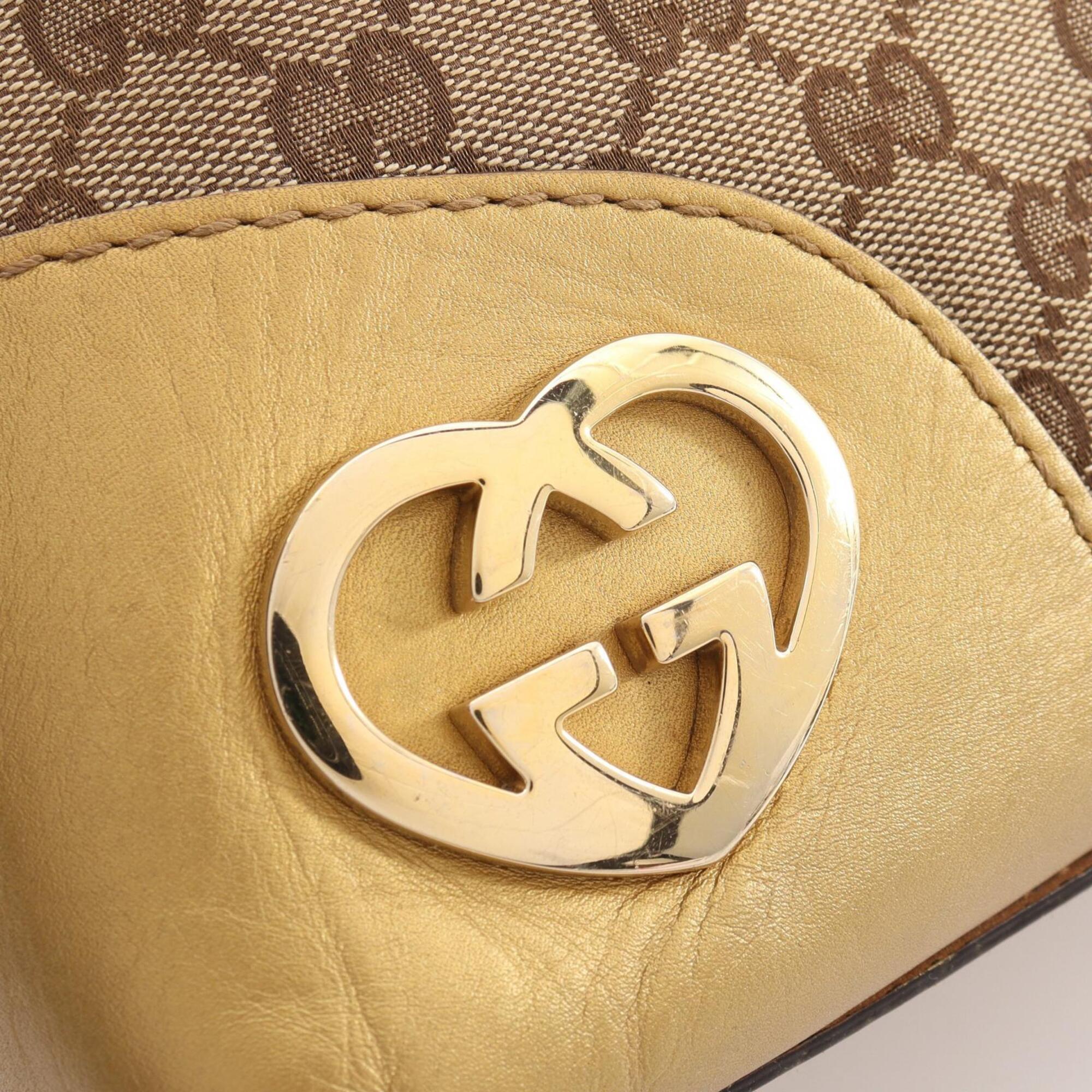 Gucci Beige Canvas Leather Handbag Shoulder Bag (Pre-Owned)