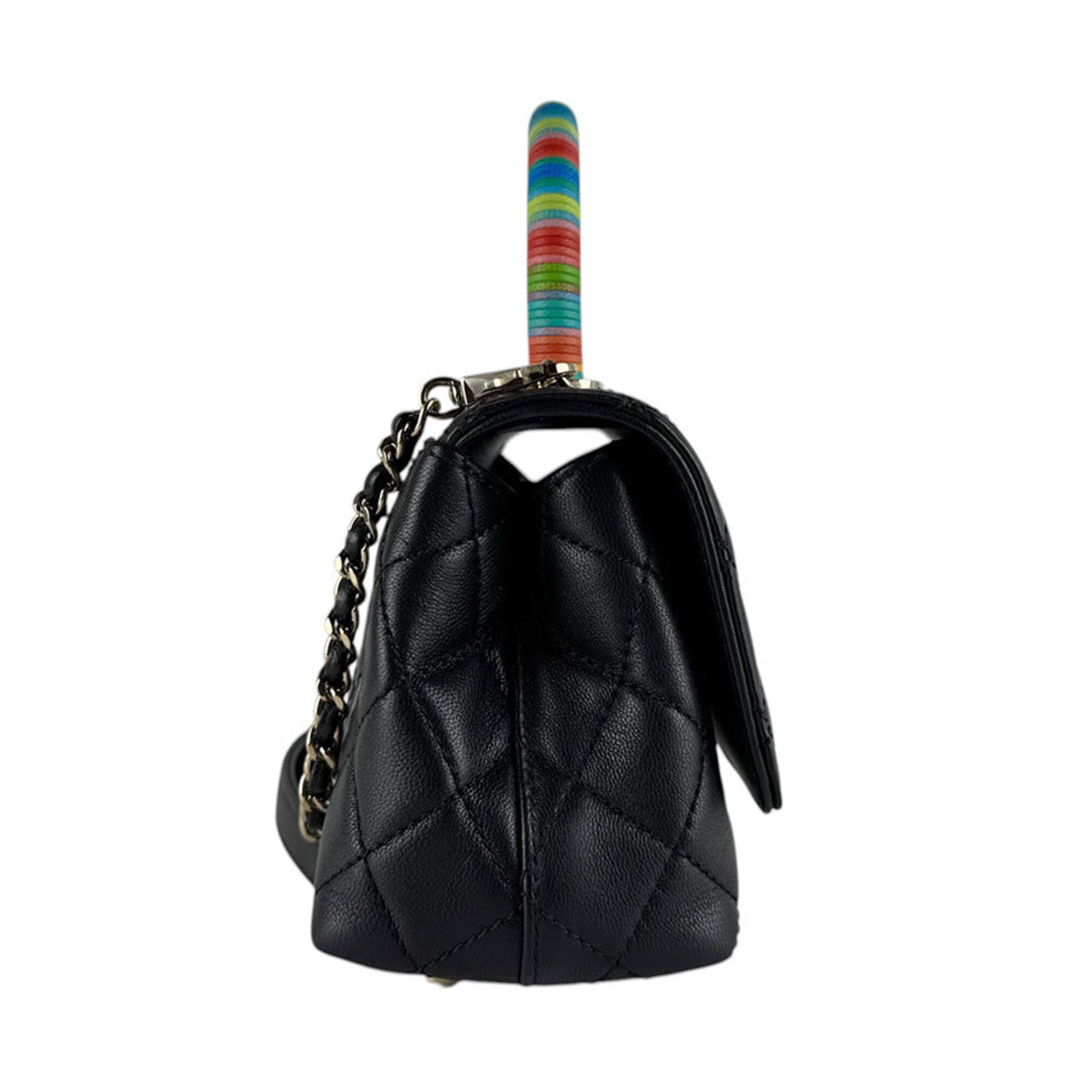 Chanel Black Multi-Color Leather Handbag Shoulder Bag (Pre-Owned)