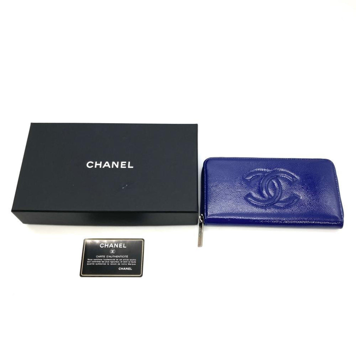 Chanel Blue Leather Long Wallet (Bi-Fold) (Pre-Owned)