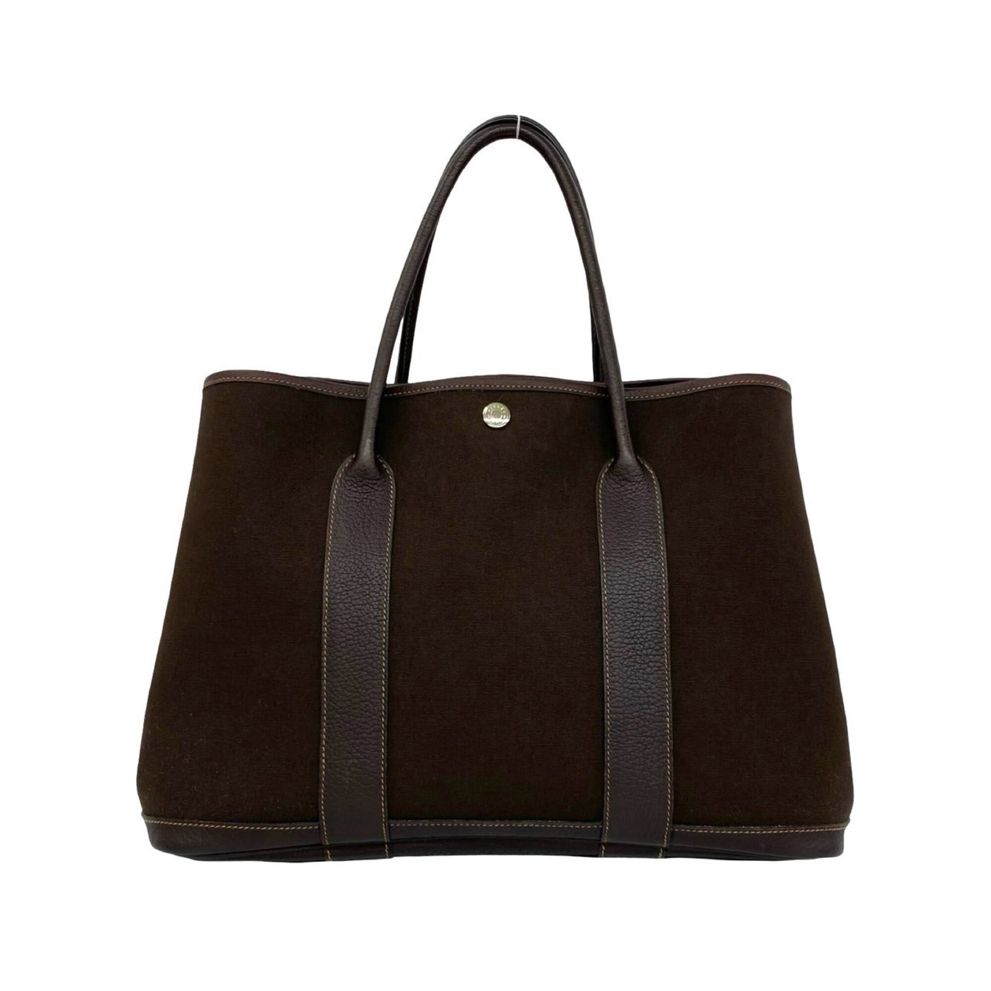 Hermes Brown Toile H Buffalo Leather Handbag (Pre-Owned)