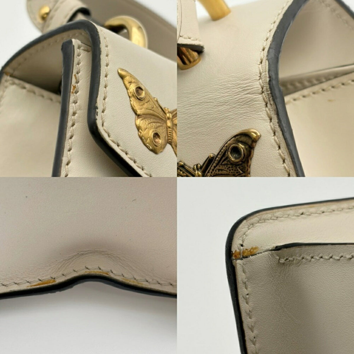 Gucci Navy Red Color White Leather Canvas Metal Handbag Shoulder Bag (Pre-Owned)