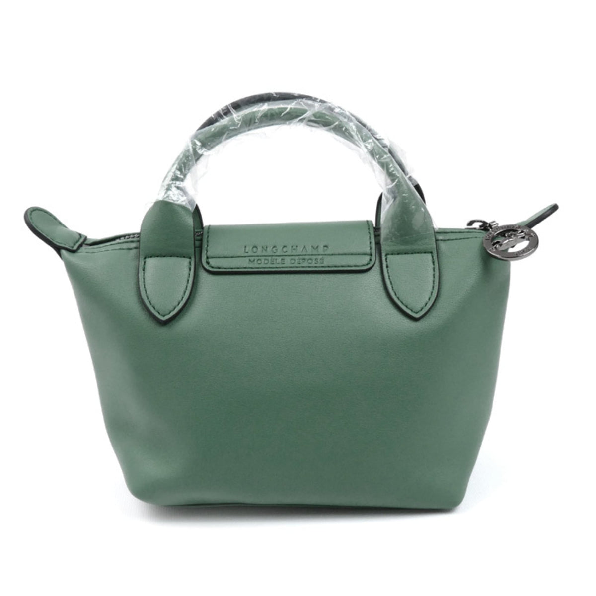 Longchamp Le Pliage Green Leather Shoulder Bag (Pre-Owned)