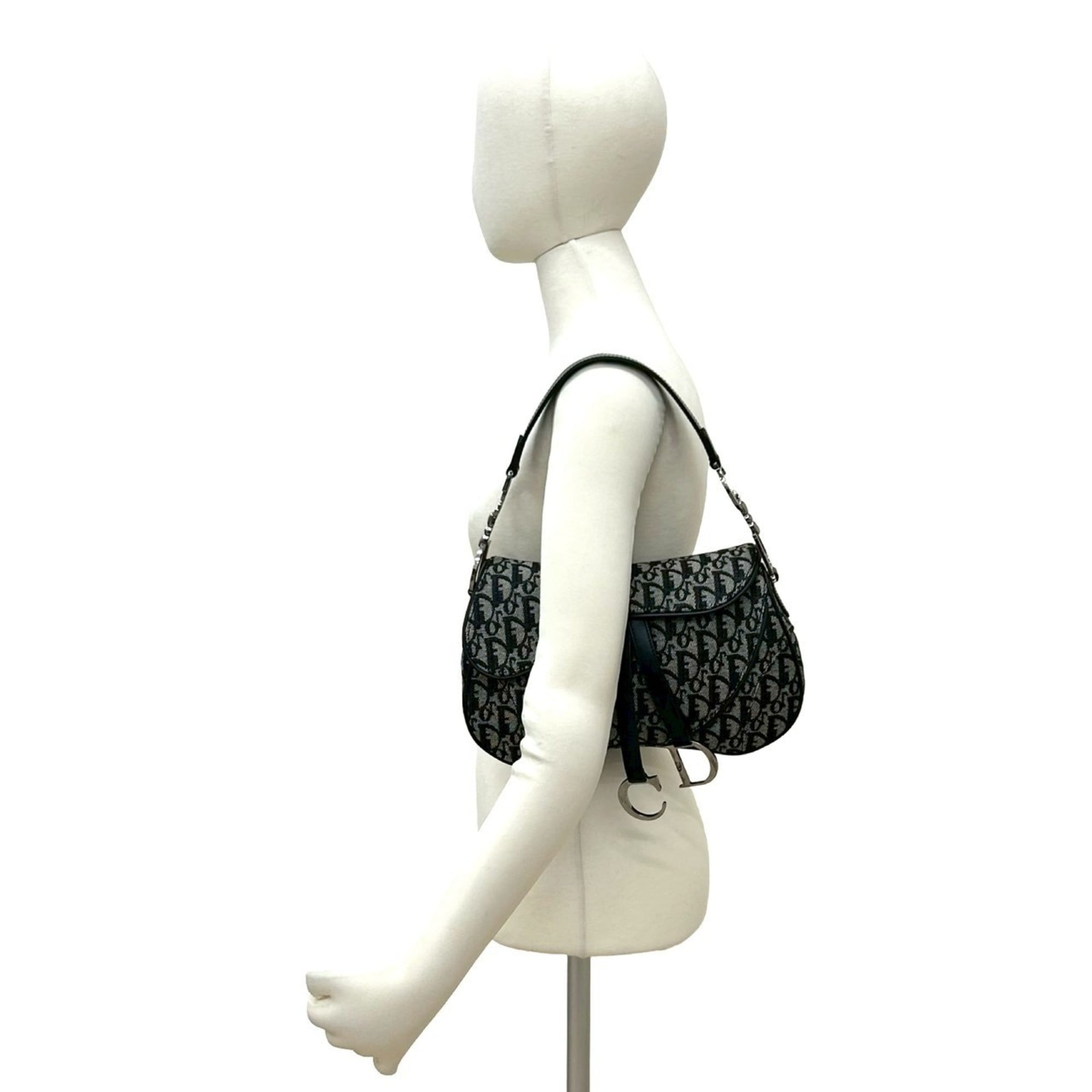 Christian Dior Black Canvas Leather Saddle Bag Shoulder Bag (Pre-Owned)