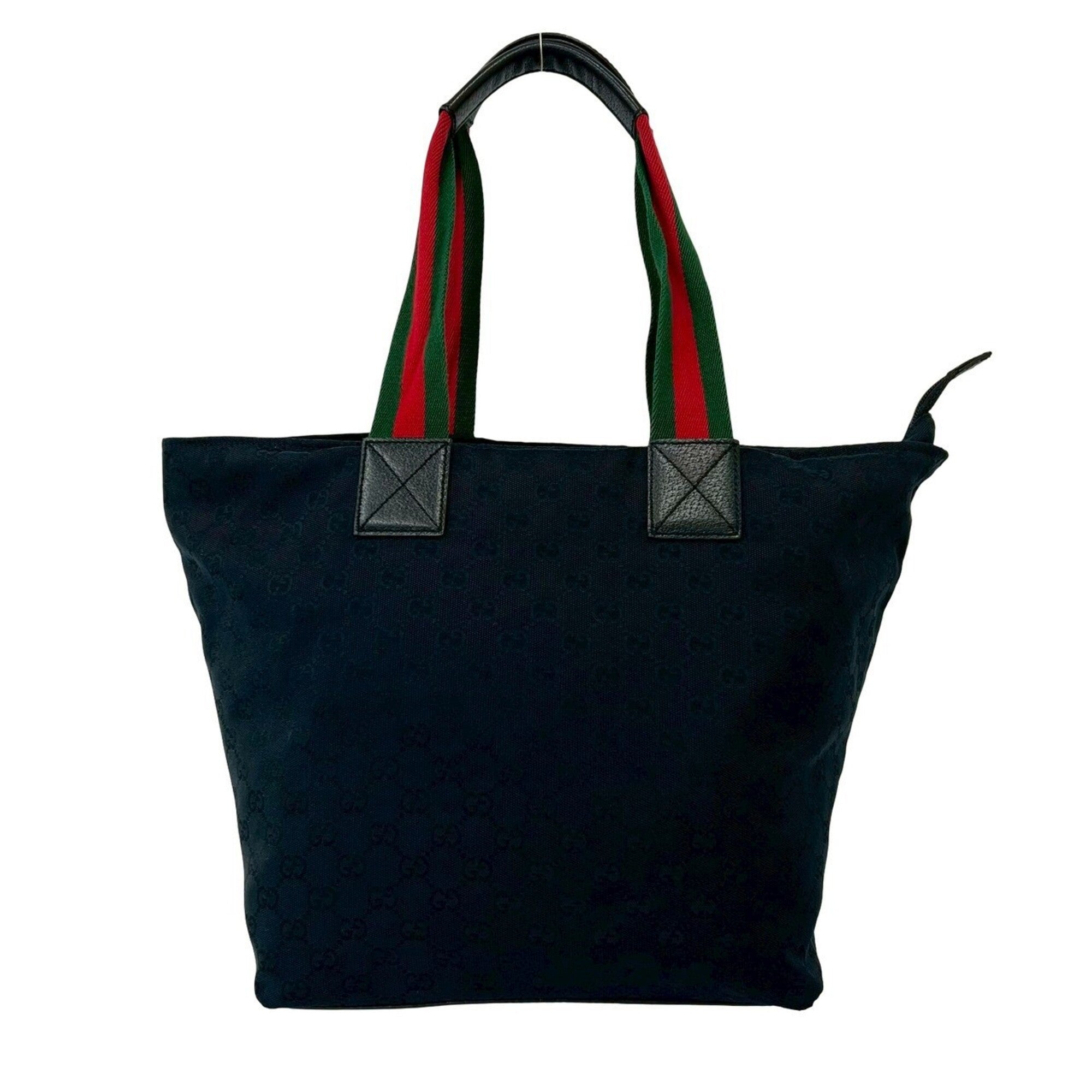 Gucci Black Green Red Color Canvas Leather Handbag Tote Bag (Pre-Owned)