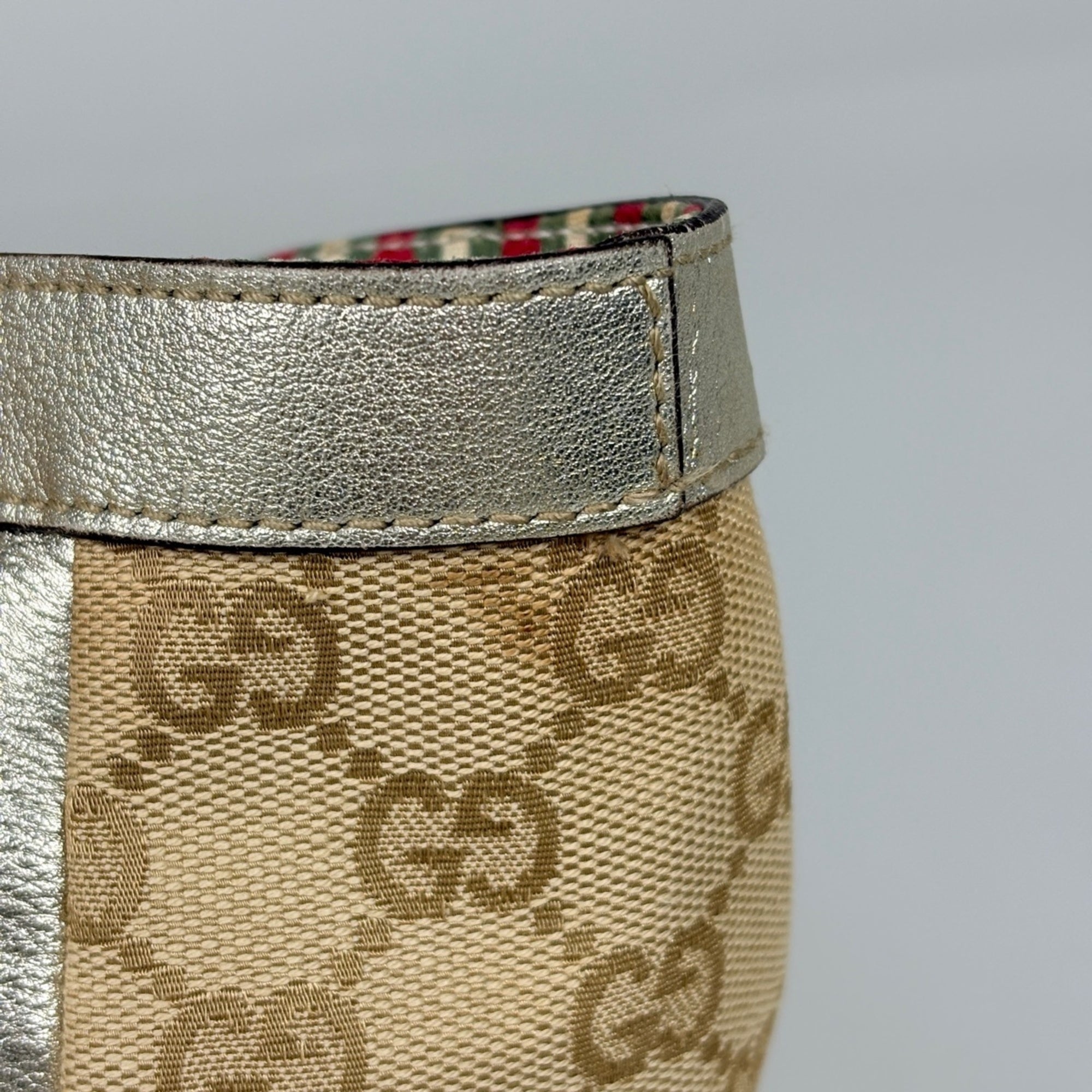 Gucci Gg Canvas Beige Gold Gg Canvas Leather Handbag Tote Bag (Pre-Owned)