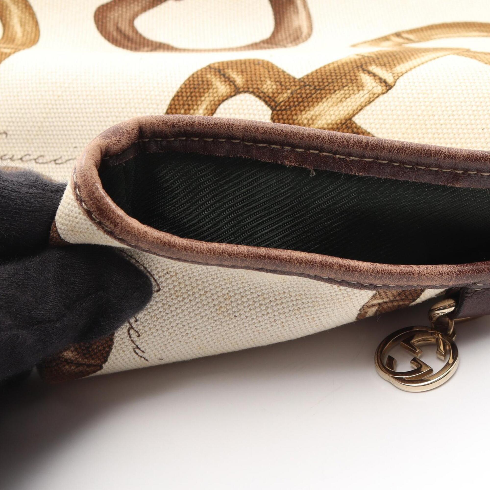 Gucci Brown White Canvas Leather Handbag Tote Bag (Pre-Owned)