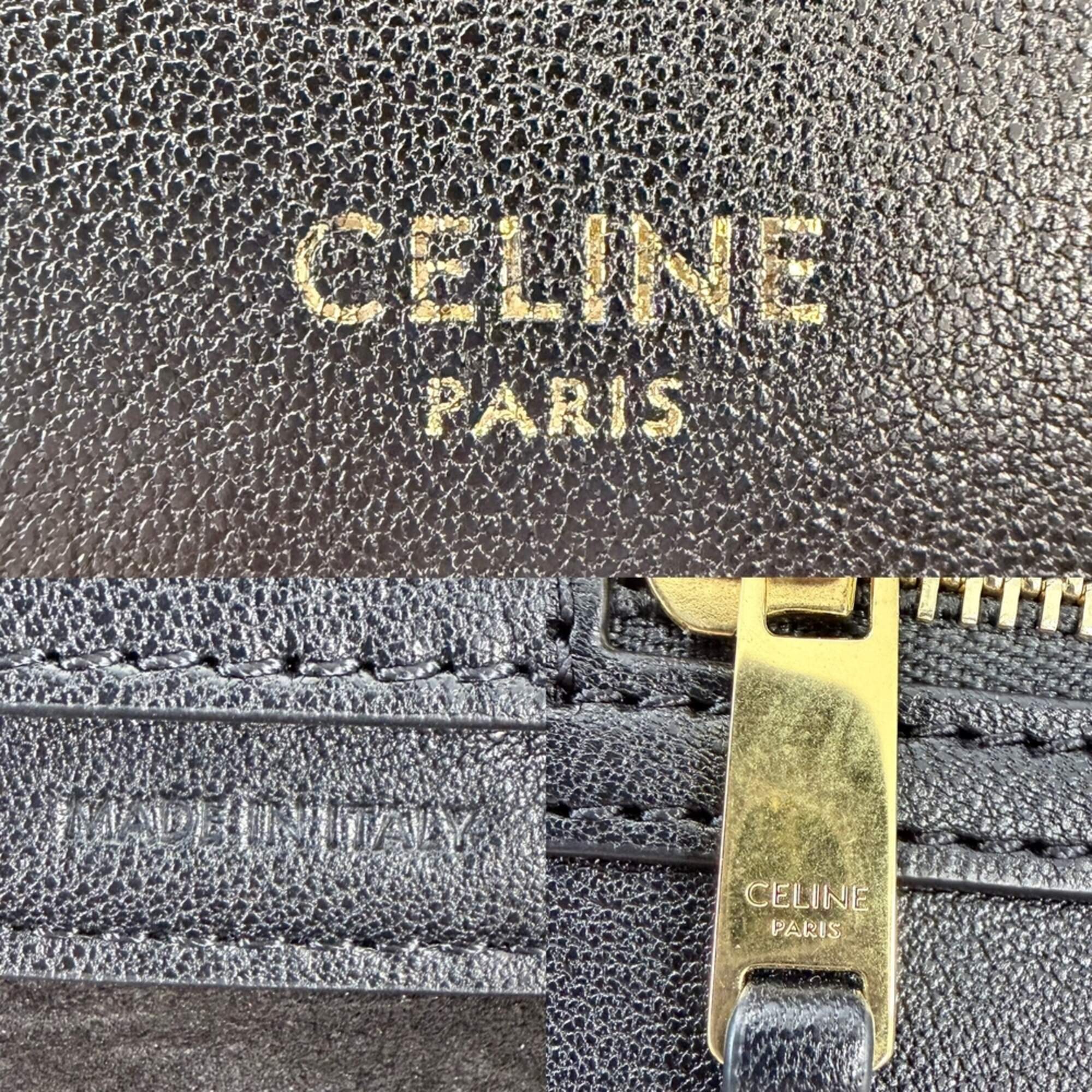 Celine Black White Leather Handbag Shoulder Bag (Pre-Owned)