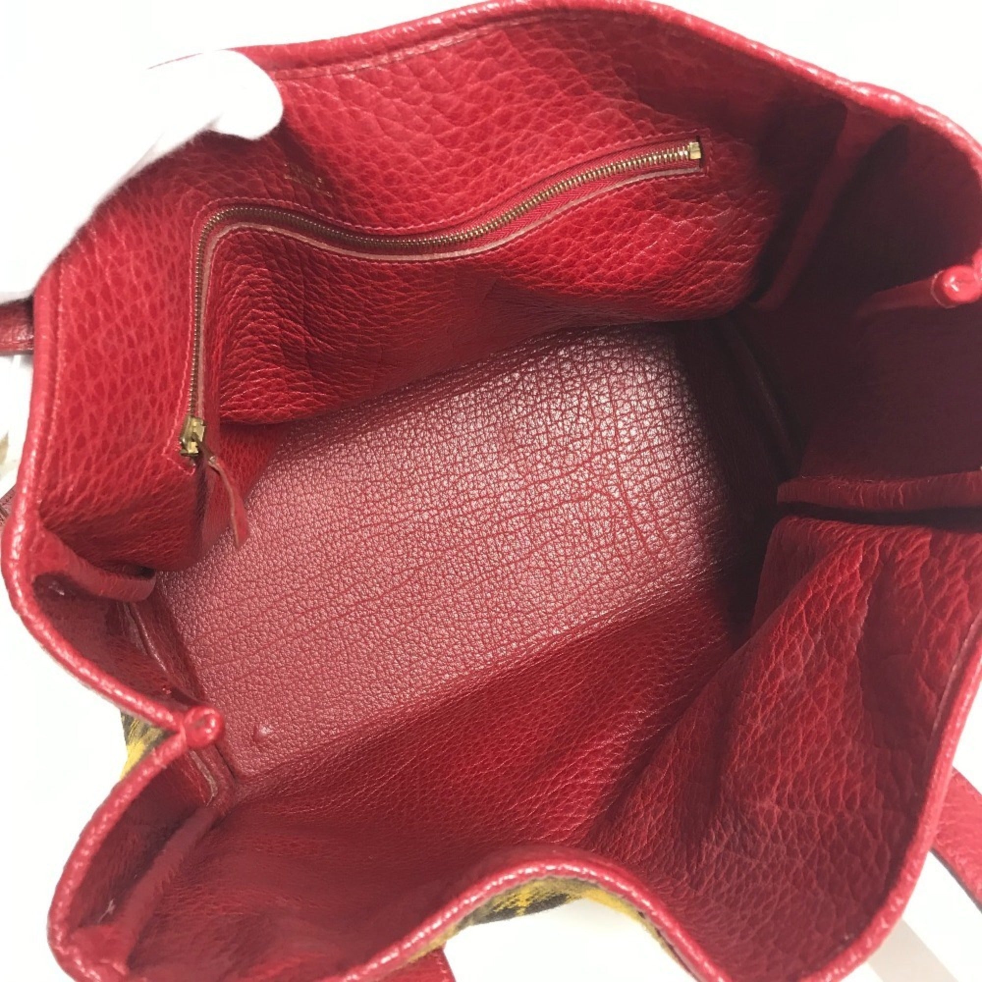 Hermes Green Red Color Yellow Wool Leather Shoulder Bag Tote Bag (Pre-Owned)