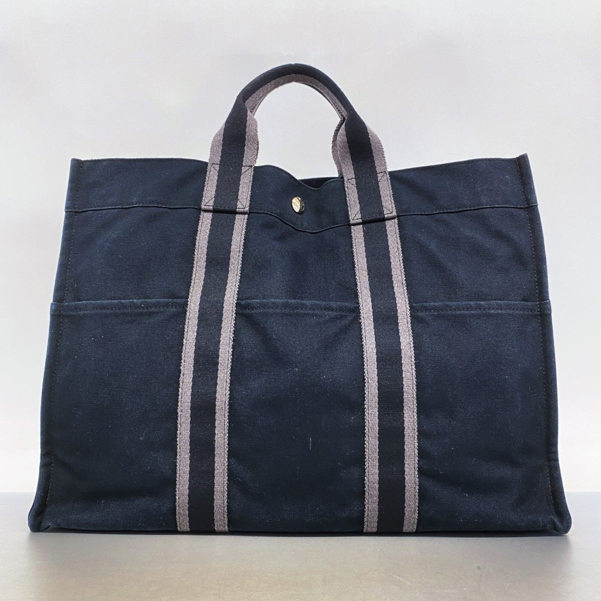 Hermes Black Gray Canvas Tote Bag (Pre-Owned)