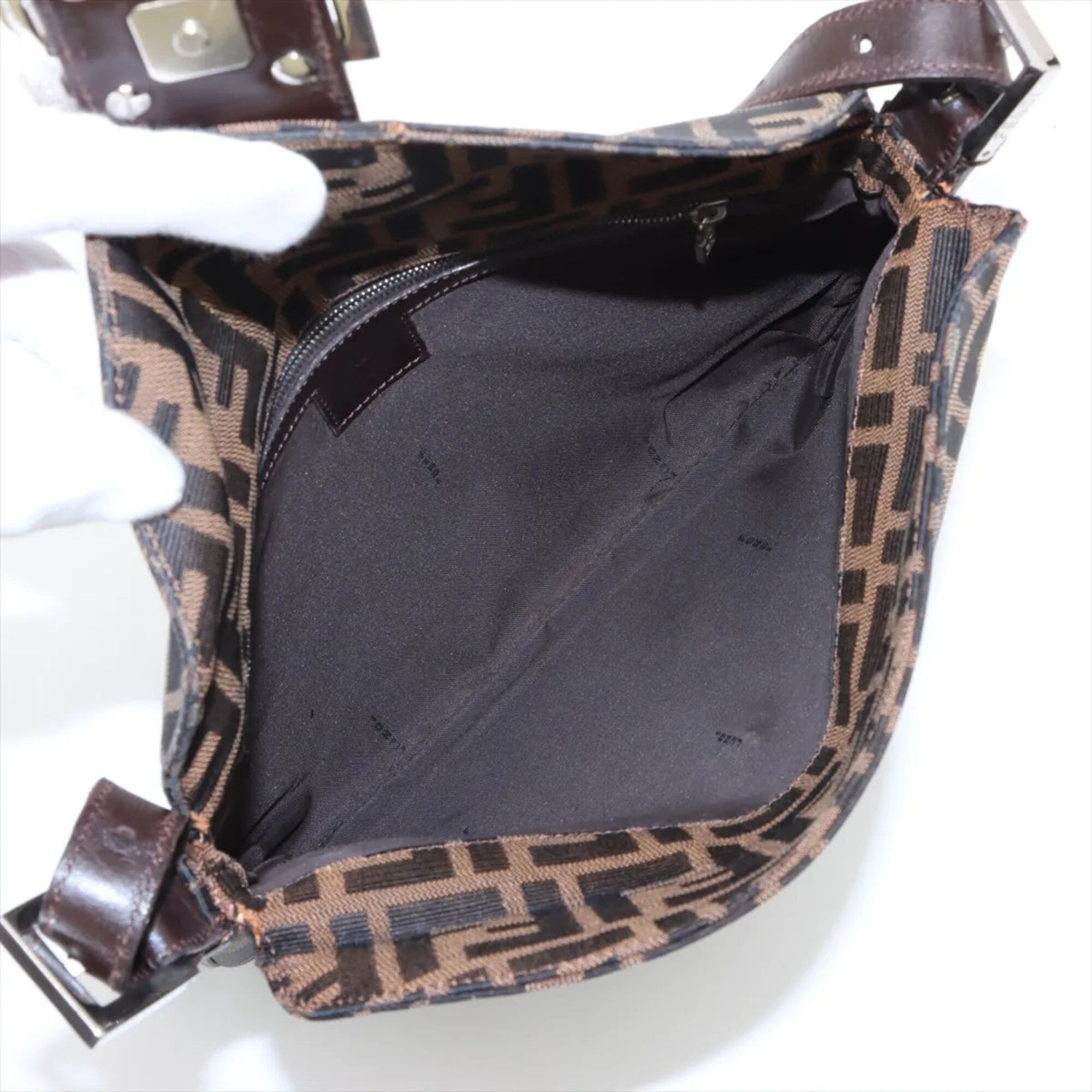 Fendi Brown Leather Canvas Handbag Shoulder Bag (Pre-Owned)