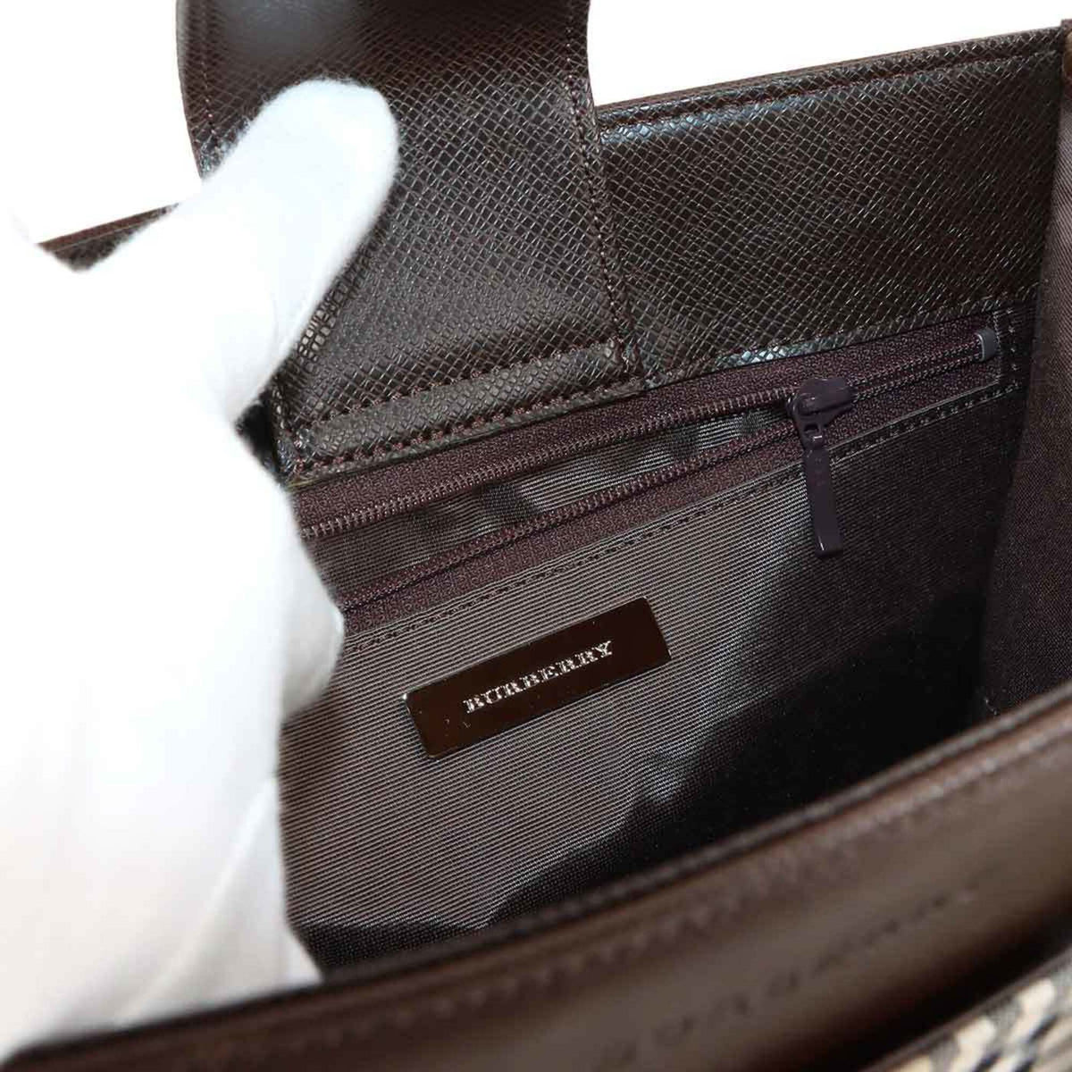 Burberry Beige Brown Canvas Leather Handbag (Pre-Owned)