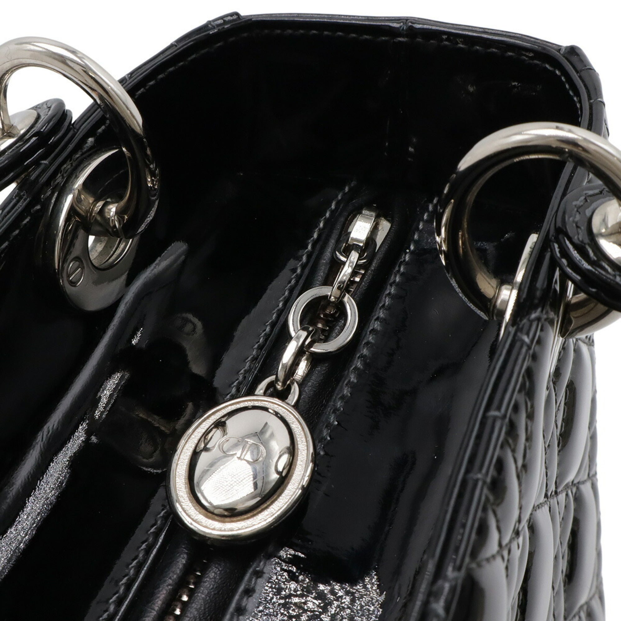 Christian Dior Lady Dior Black Gray Pink Patent Leather Leather Shoulder Bag (Pre-Owned)