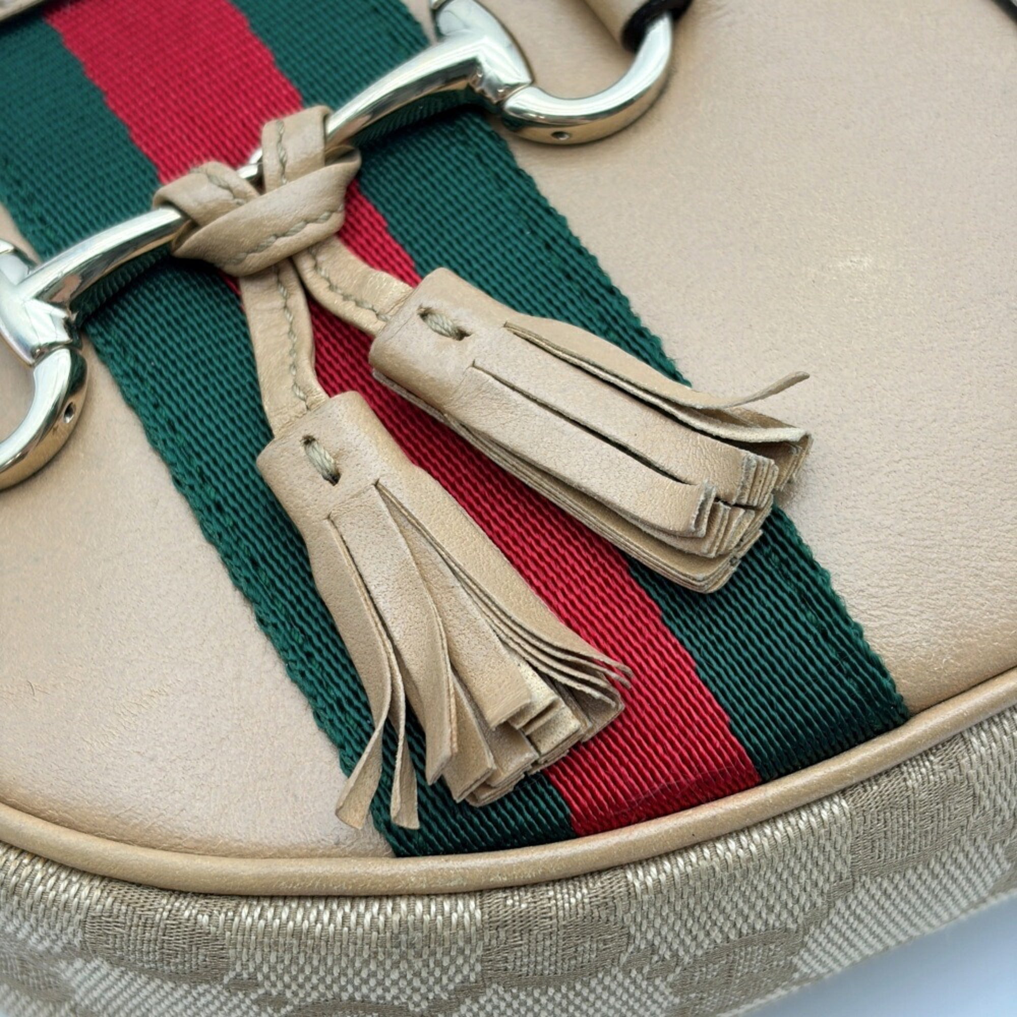 Gucci Beige Brown Canvas Leather Shoulder Bag (Pre-Owned)