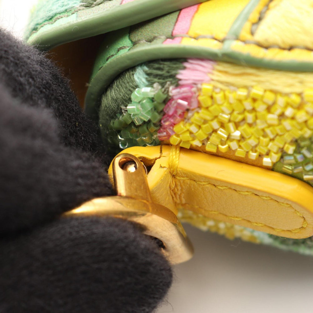 Christian Dior Green Green Multi-Color Yellow Leather Fabric Handbag Saddle Bag (Pre-Owned)