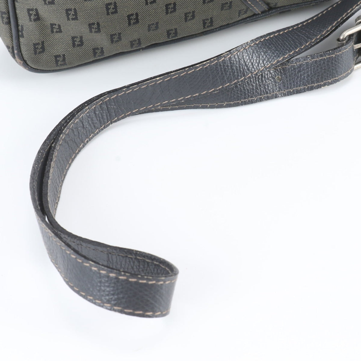 Fendi Khaki Navy Leather Canvas Shoulder Bag (Pre-Owned)