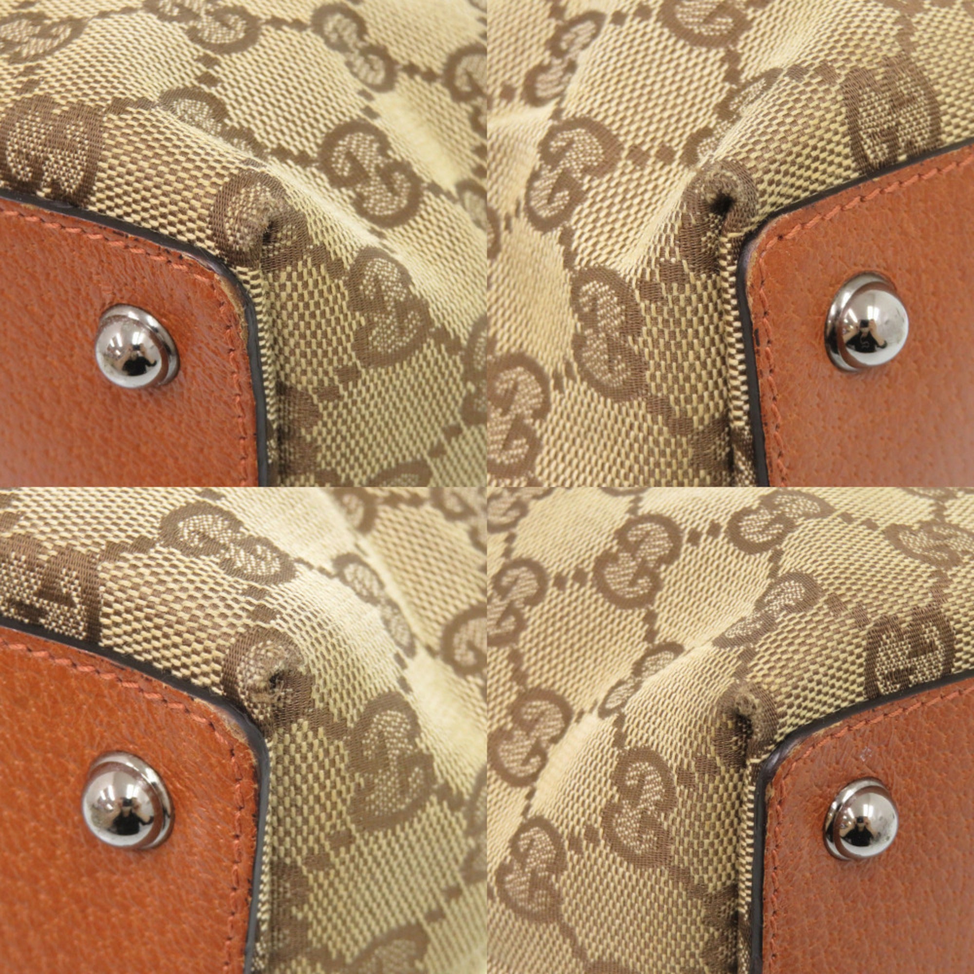 Gucci Gg Canvas Beige Gg Canvas Leather Tote Bag (Pre-Owned)