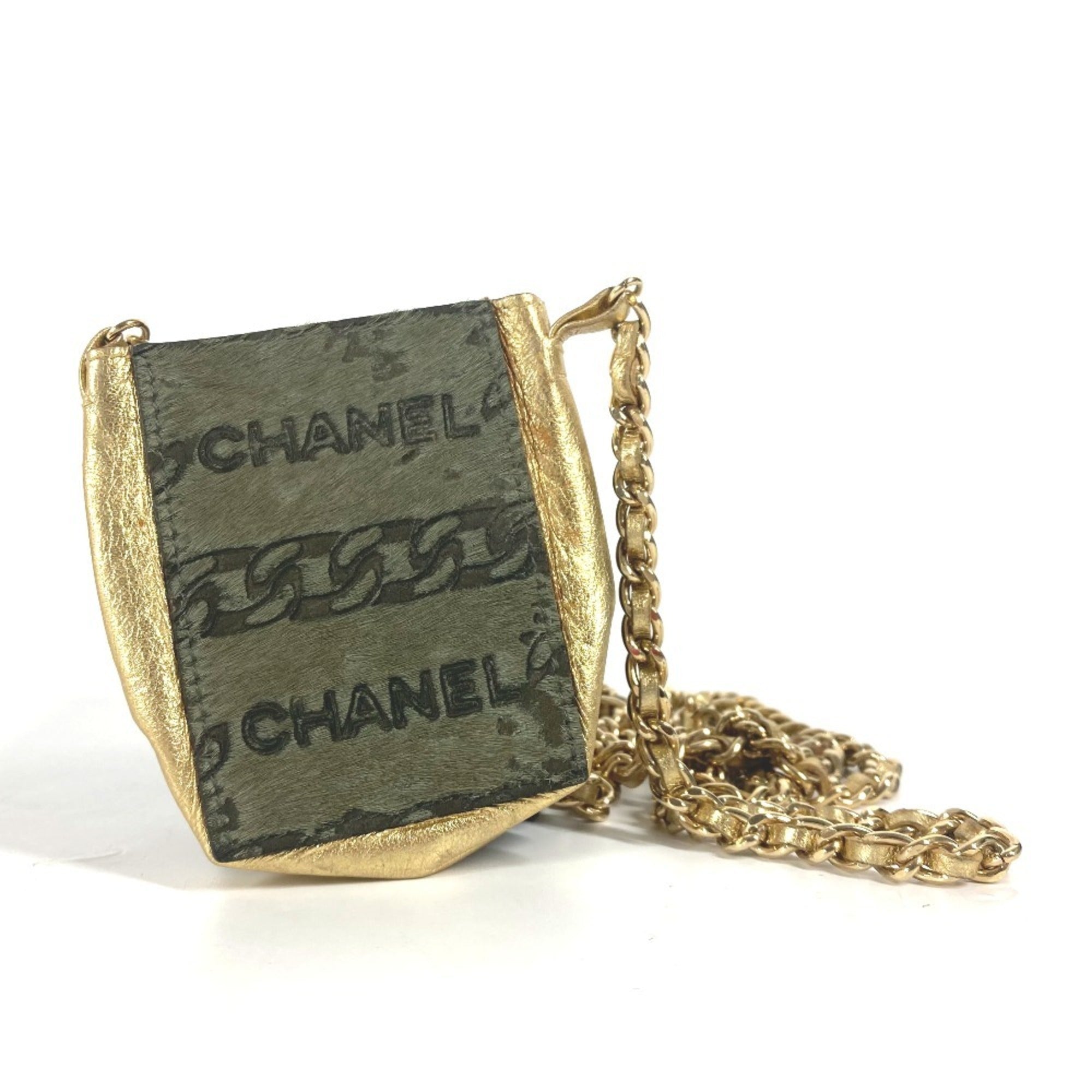 Chanel Gold Khaki Leather Pochette Shoulder Bag (Pre-Owned)