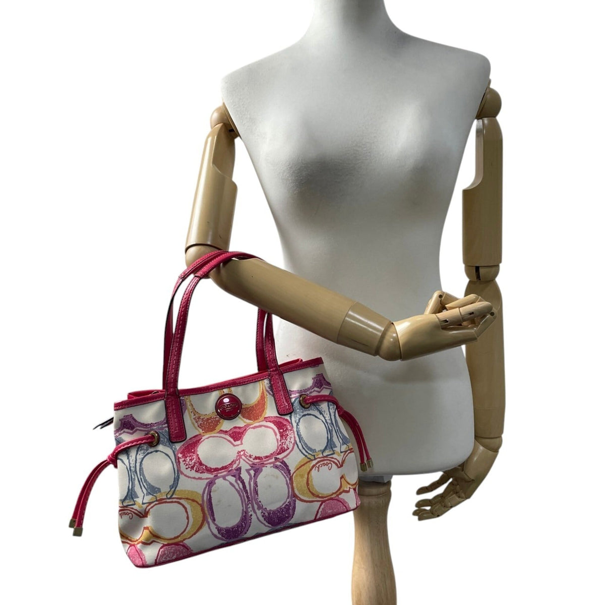 Coach Multi-Color Pink Canvas Patent Leather Handbag Tote Bag (Pre-Owned)