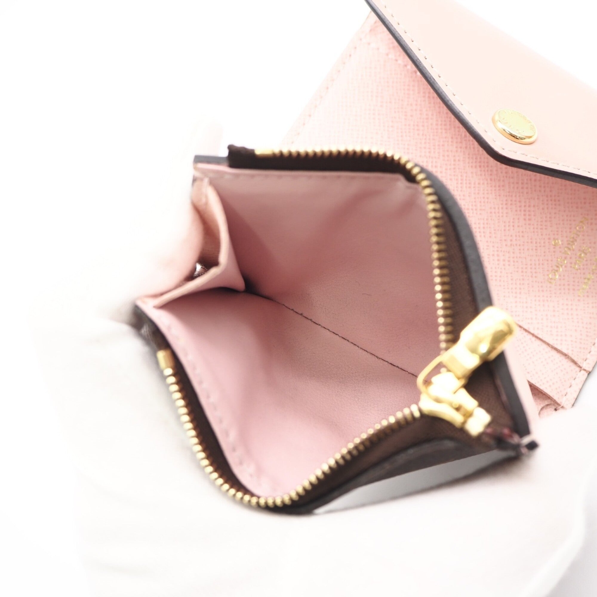 Louis Vuitton Monogram Beige Brown Pink Coated Canvas Wallet (Tri-Fold) (Pre-Owned)