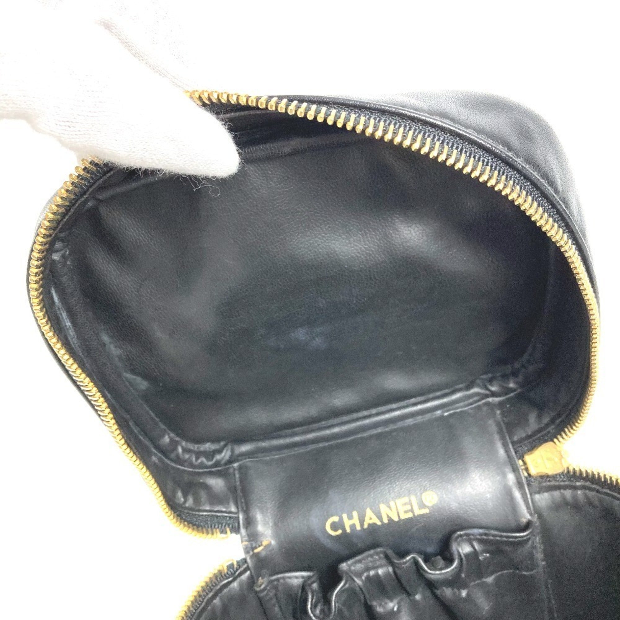 Chanel Black Leather Handbag Pouch Vanity Bag (Pre-Owned)