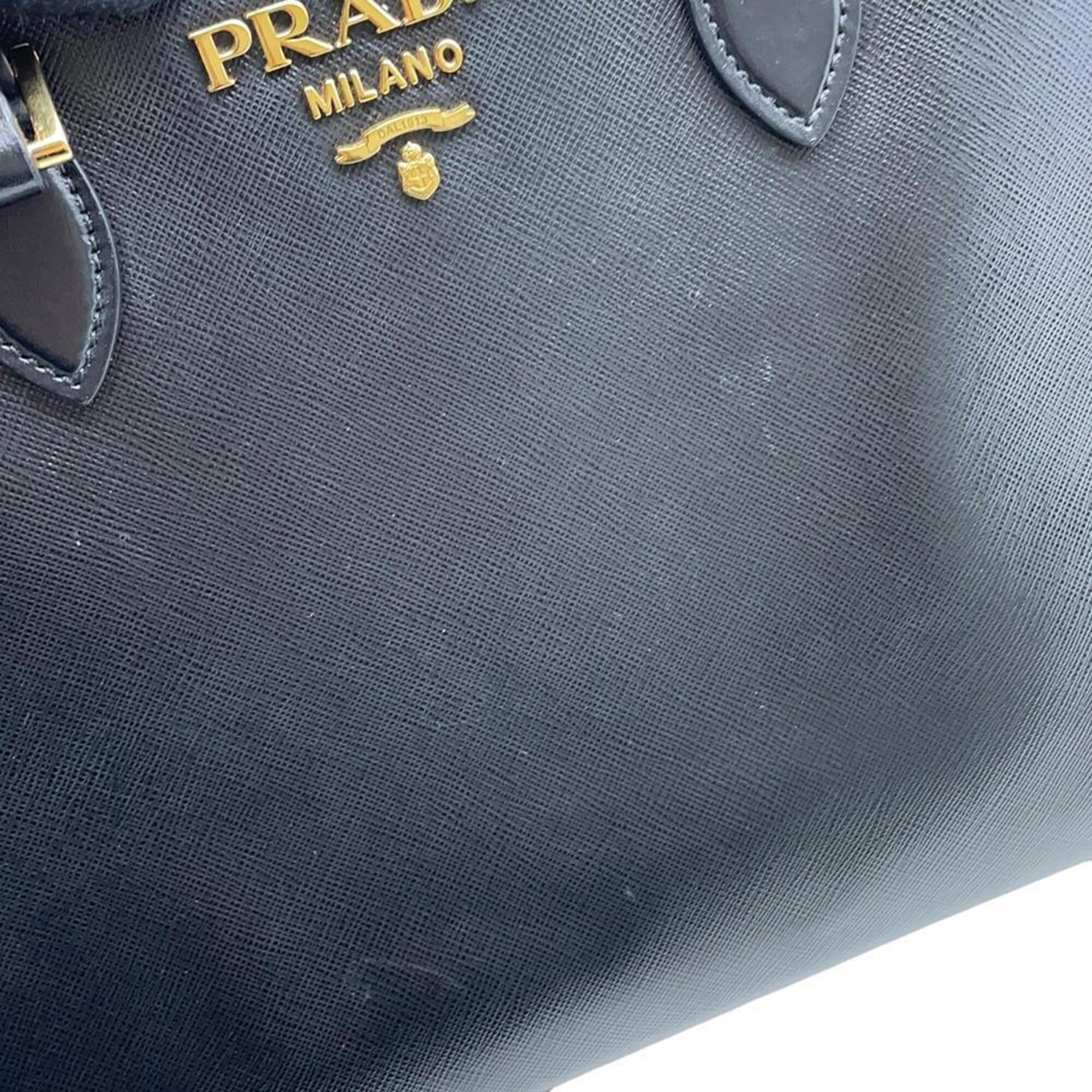 Prada Black Leather Shoulder Bag Tote Bag (Pre-Owned)